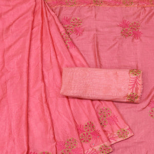 Pink Festive Wear Floral Embroidered Silk Saree - Peachmode