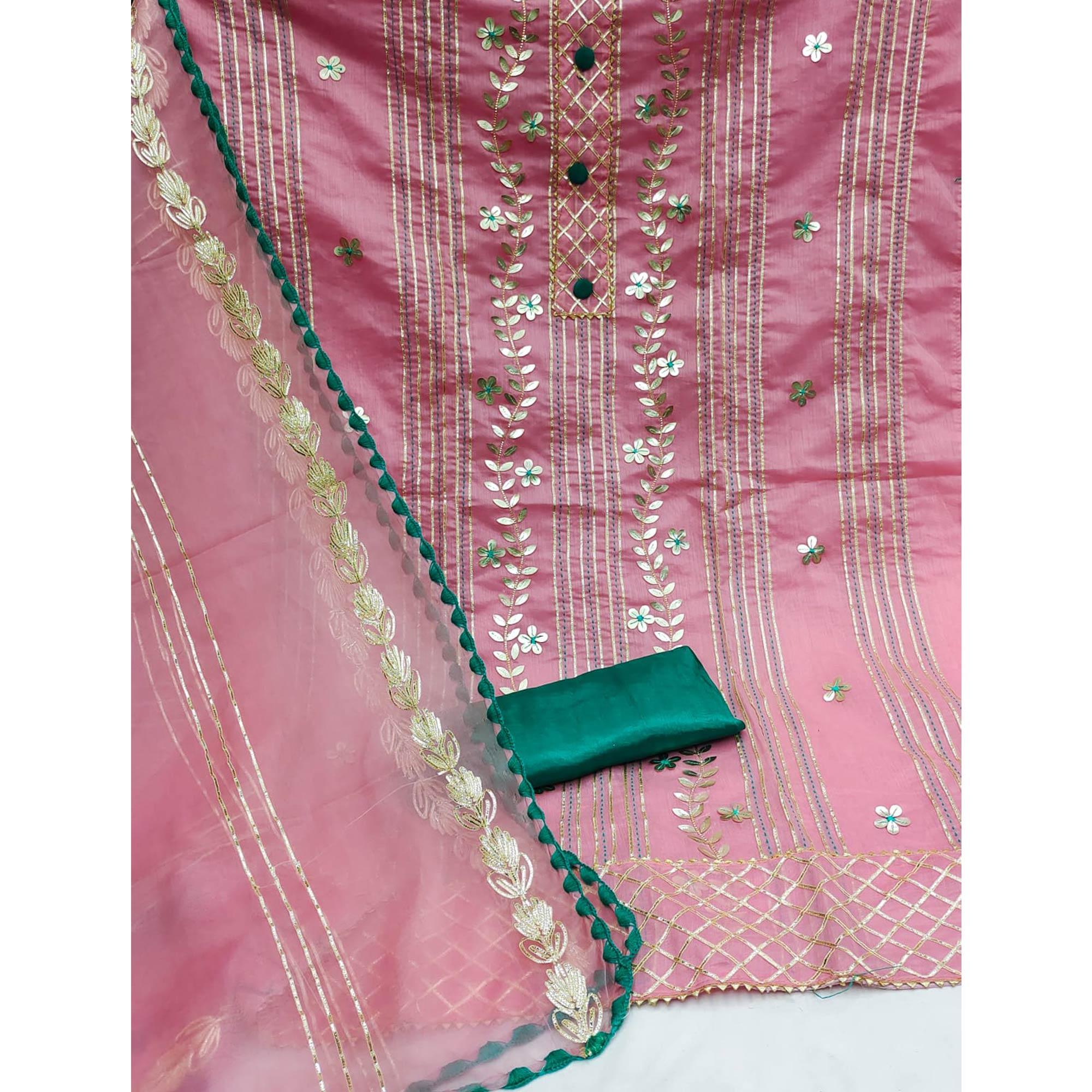 Pink Festive Wear Floral Hand Work Pure Modal Dress Material - Peachmode