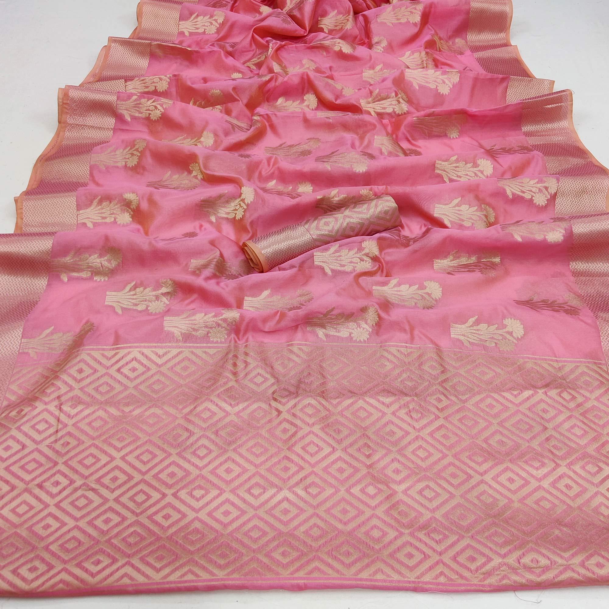 Pink Festive Wear Floral Woven Silk Saree - Peachmode