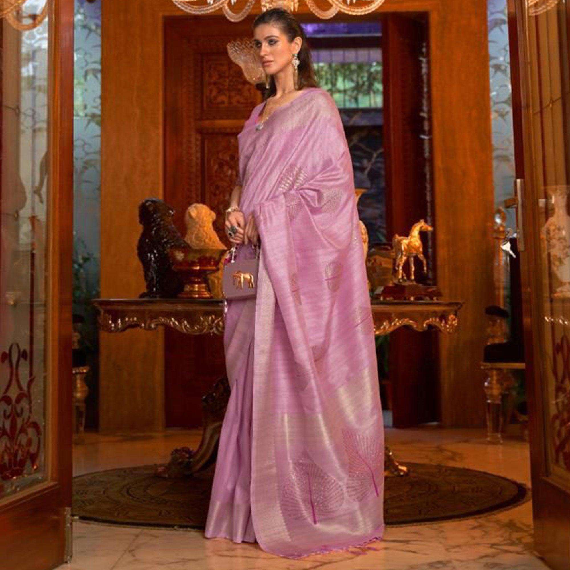 Pink Festive Wear Handloom Sequence Silk Saree - Peachmode