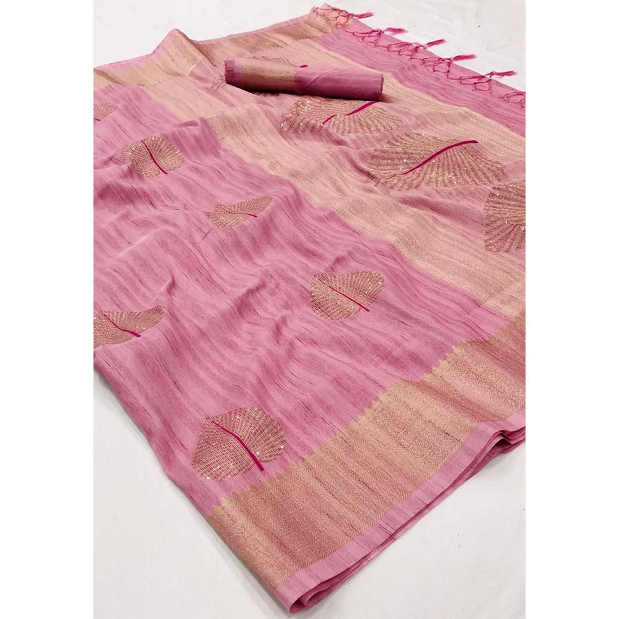 Pink Festive Wear Handloom Sequence Silk Saree - Peachmode
