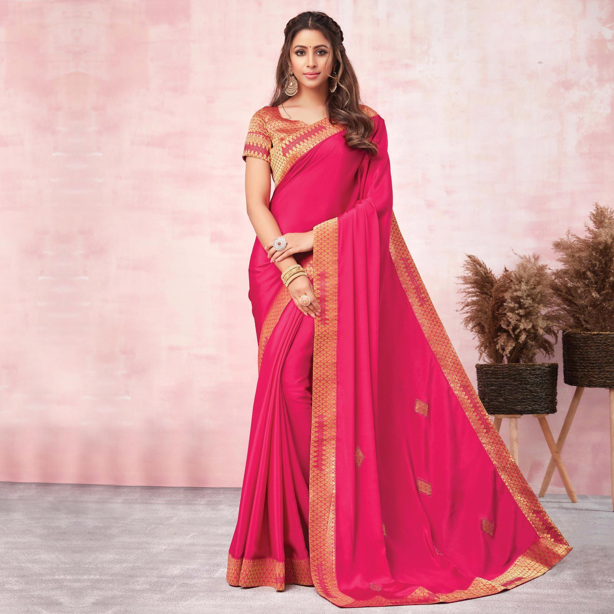 Pink Festive Wear Heavy Silk Saree With Banarasi Lace Border - Peachmode