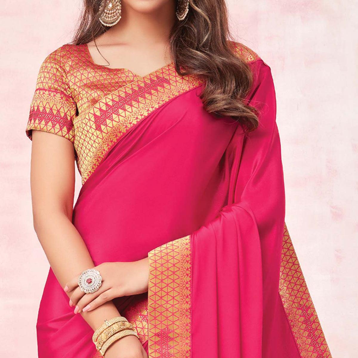 Pink Festive Wear Heavy Silk Saree With Banarasi Lace Border - Peachmode