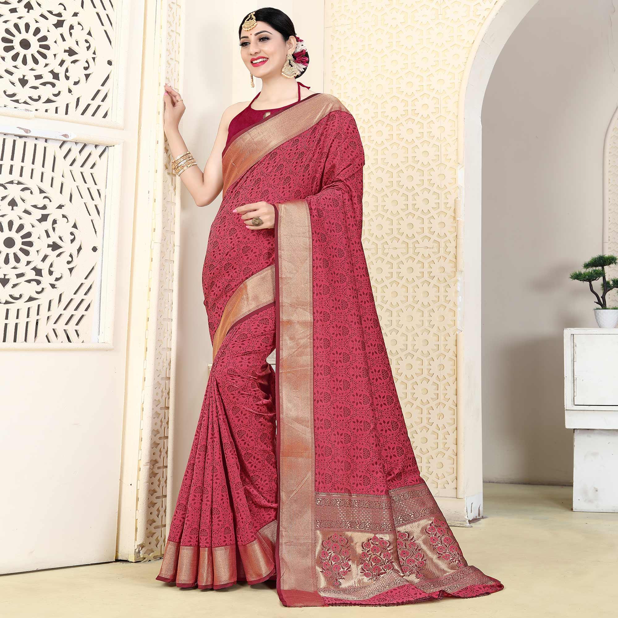 Pink Festive Wear Jacquard Border Soft Silk Saree - Peachmode