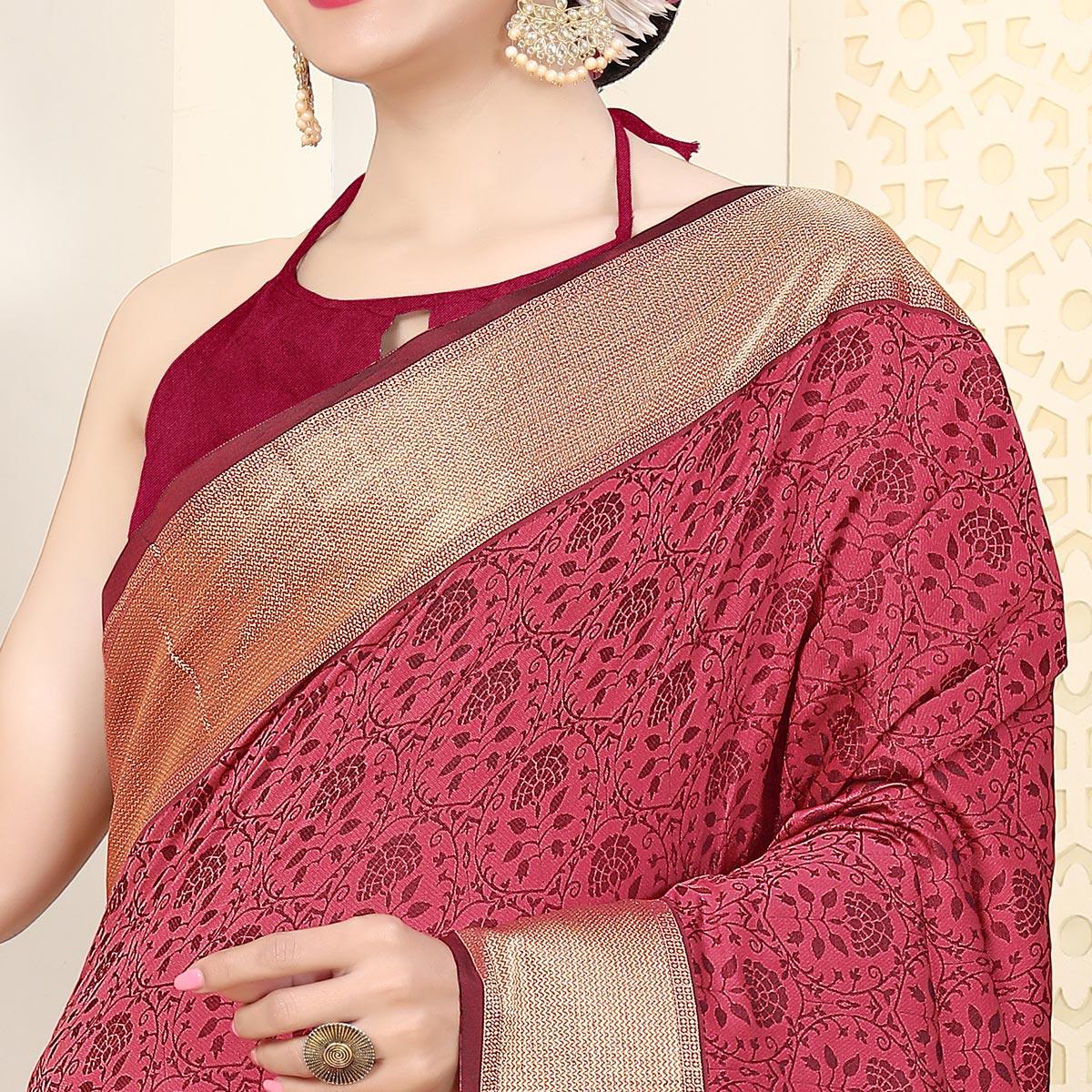 Pink Festive Wear Jacquard Border Soft Silk Saree - Peachmode