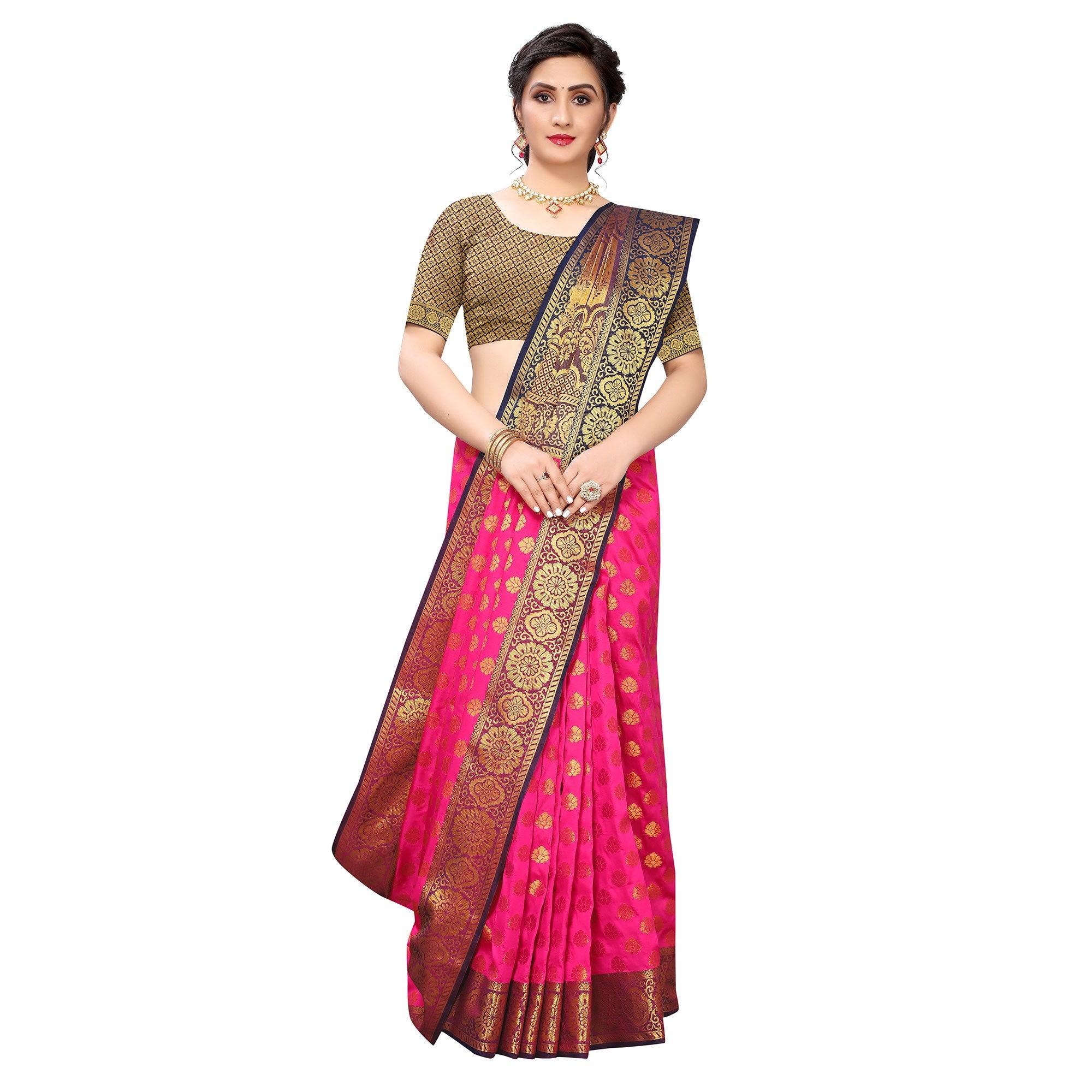 Pink Festive Wear Jari Woven Heavy Silk Saree - Peachmode