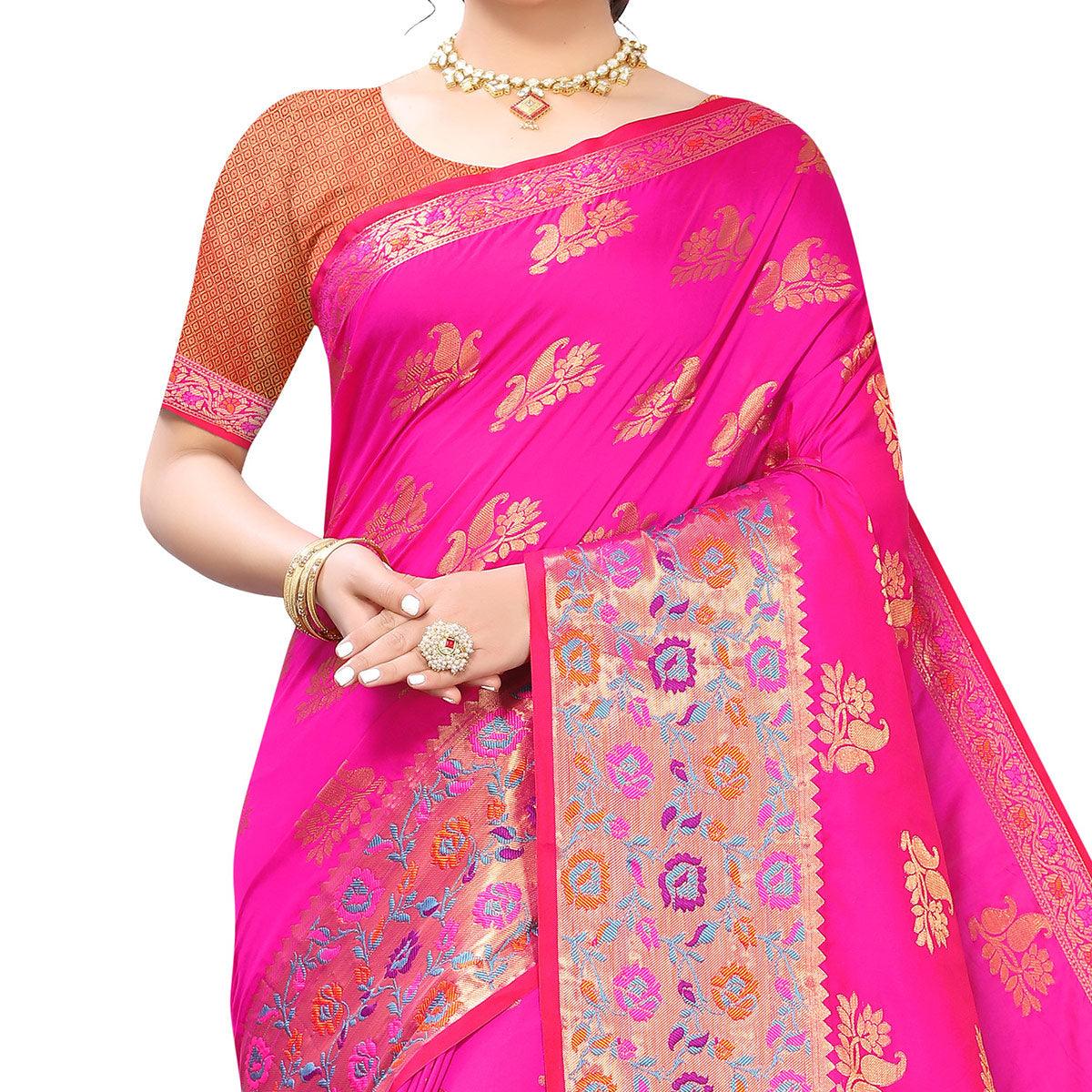 Pink Festive Wear Jari Woven Heavy Silk Saree - Peachmode