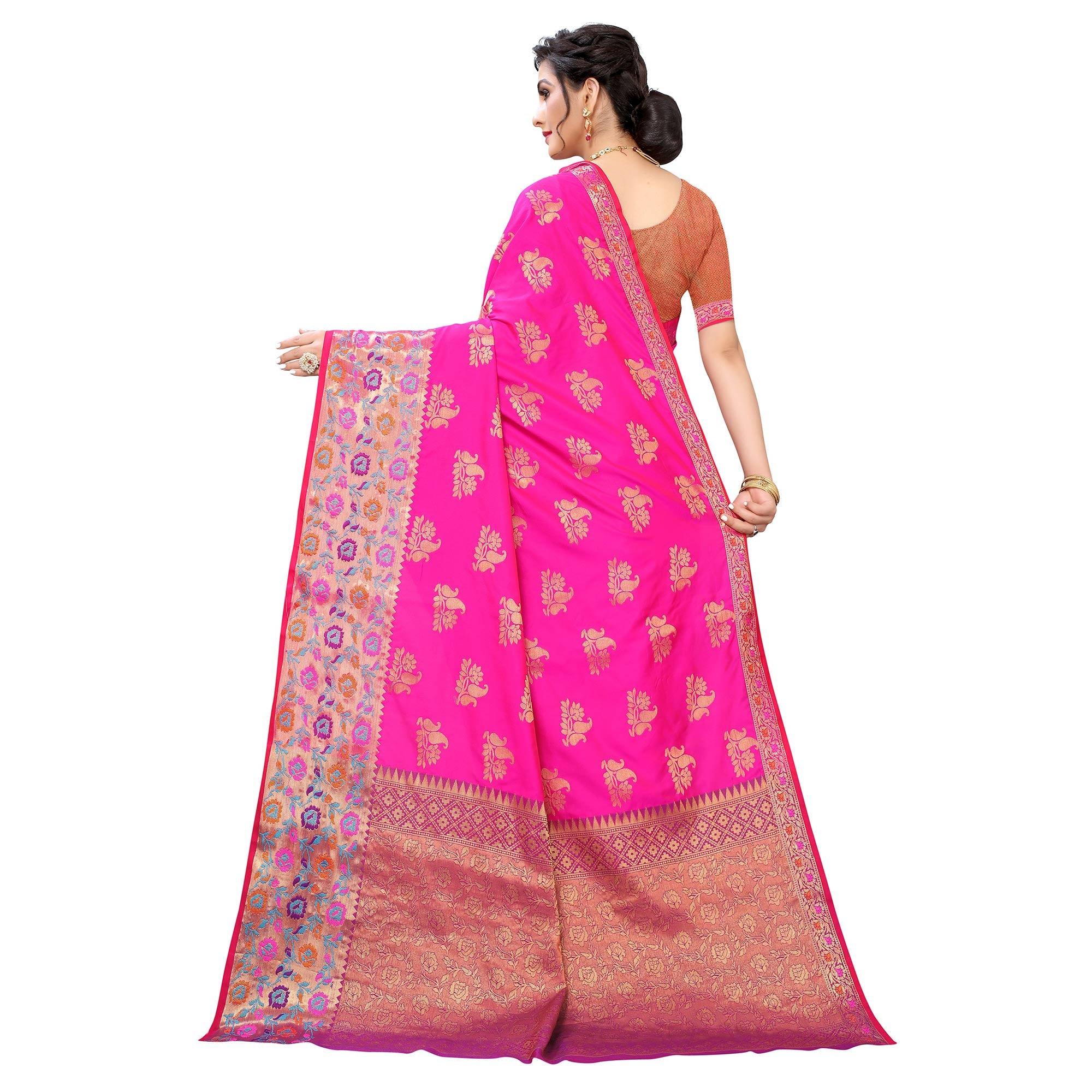 Pink Festive Wear Jari Woven Heavy Silk Saree - Peachmode