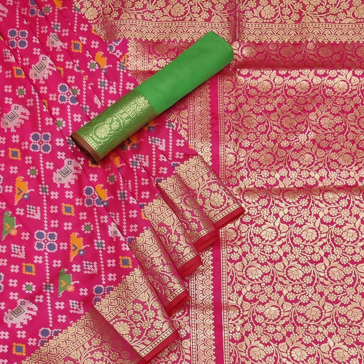 Pink Festive Wear Patola Printed Art Silk Saree - Peachmode