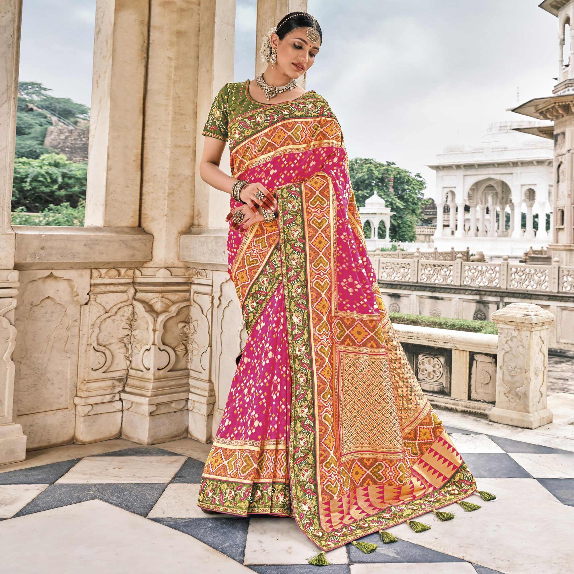 Pink Festive Wear Plain & Hand Work Pure Silk Saree - Peachmode