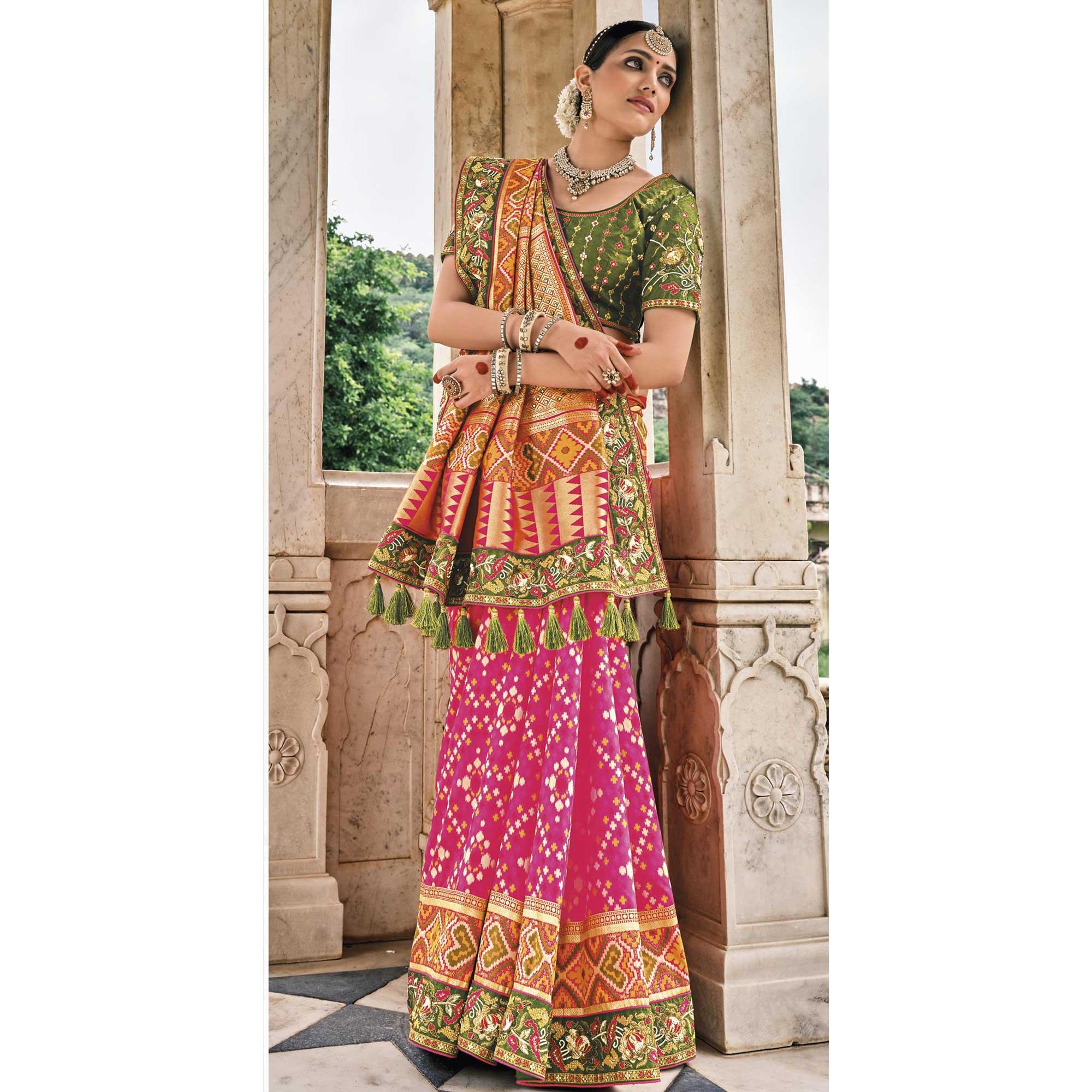 Pink Festive Wear Plain & Hand Work Pure Silk Saree - Peachmode