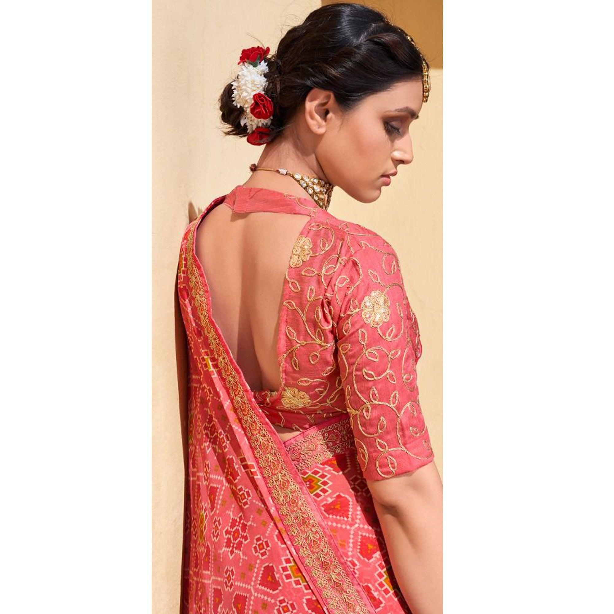 Pink Festive Wear Printed Georgette Saree - Peachmode