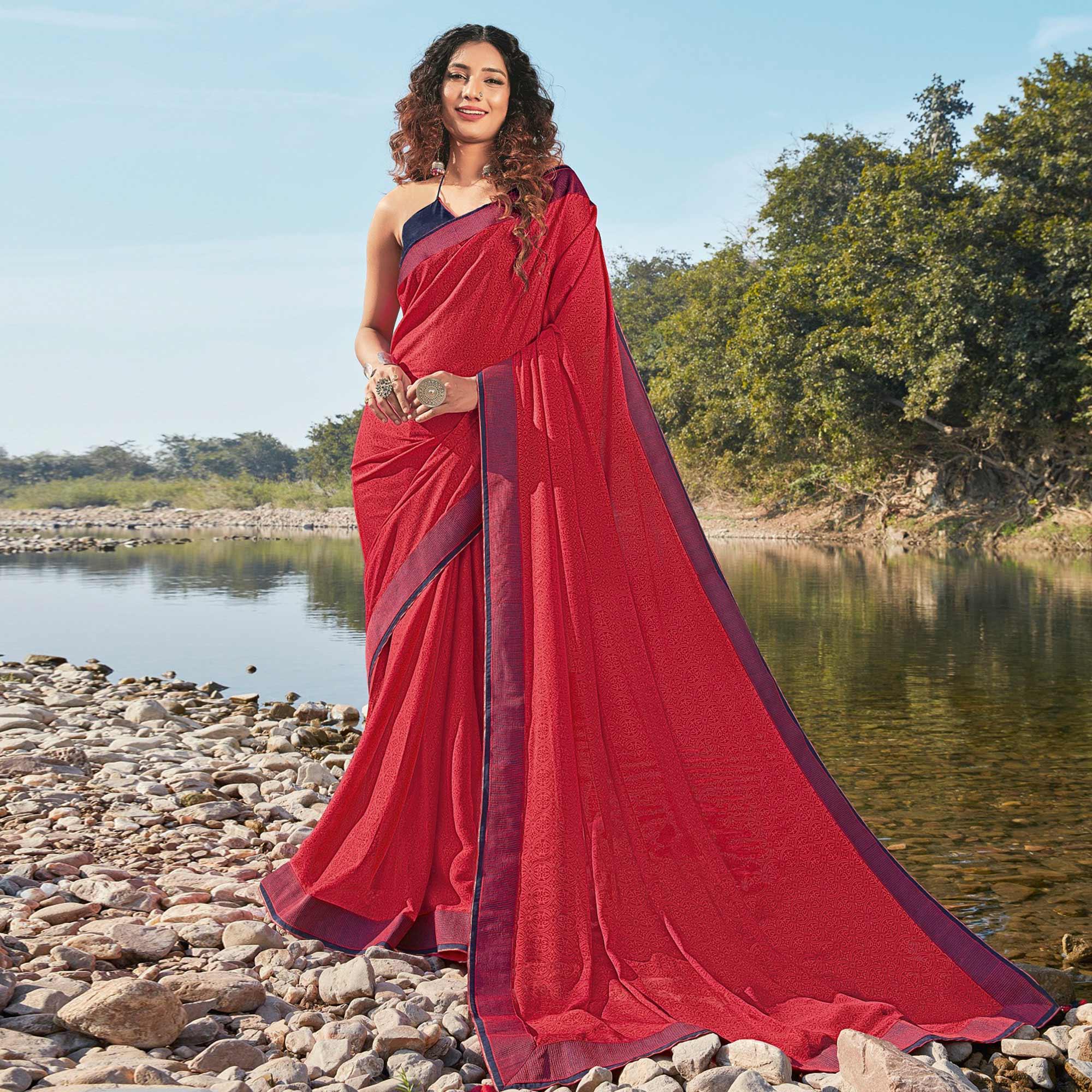 Pink Festive Wear Printed Silk Saree - Peachmode