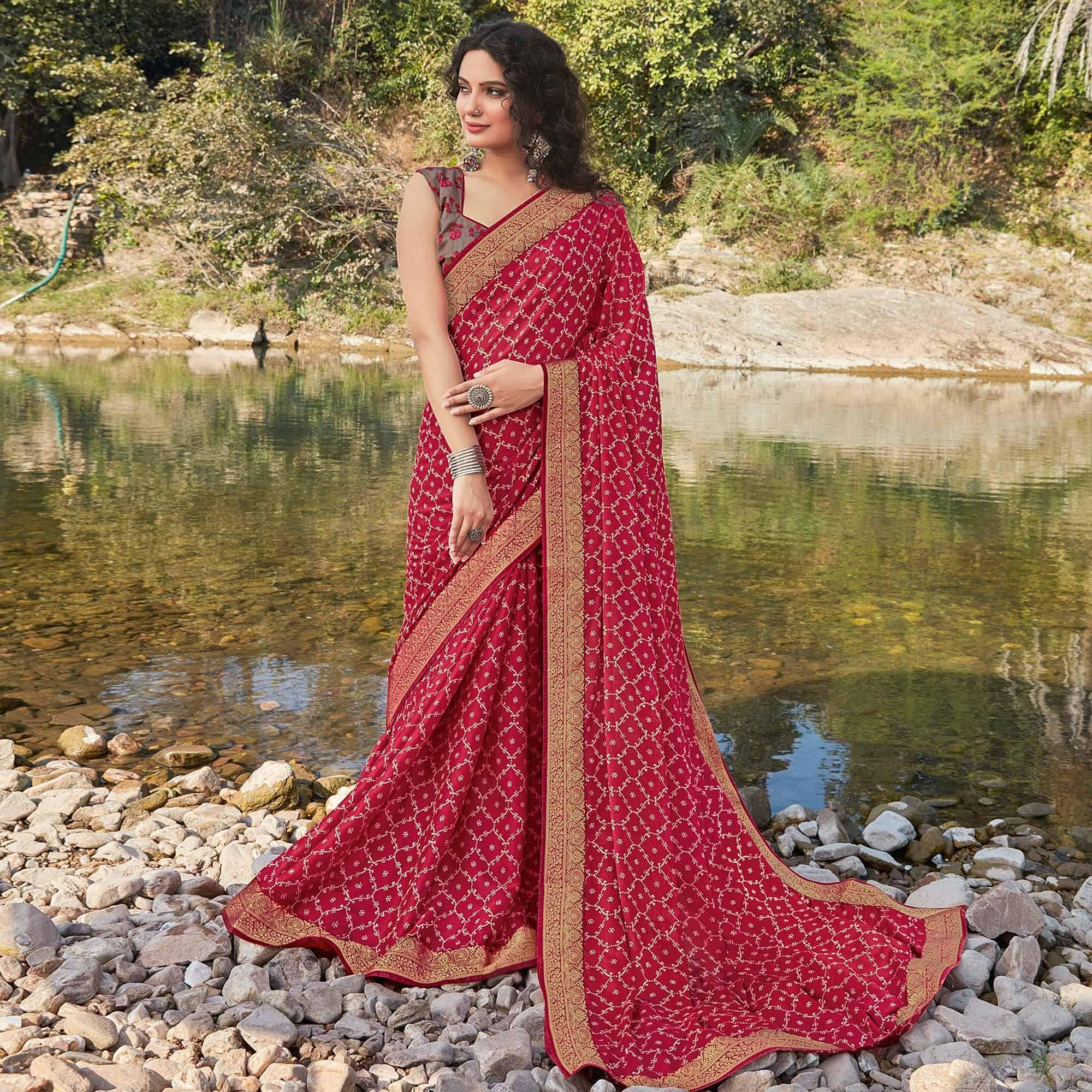 Pink Festive Wear Printed Silk Saree - Peachmode