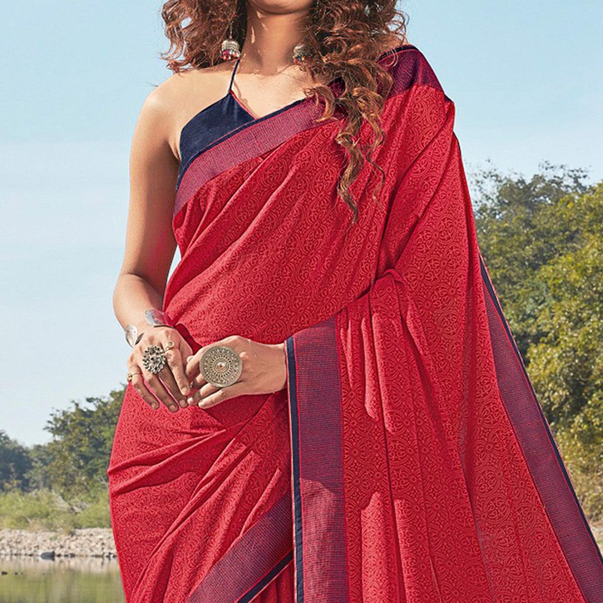 Pink Festive Wear Printed Silk Saree - Peachmode