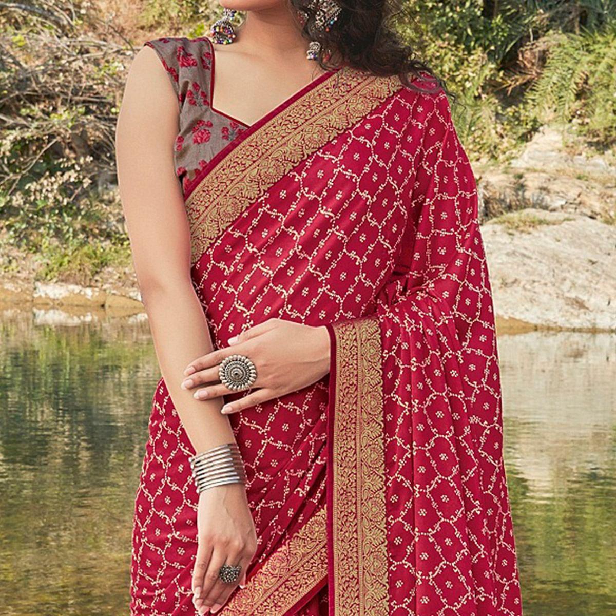 Pink Festive Wear Printed Silk Saree - Peachmode