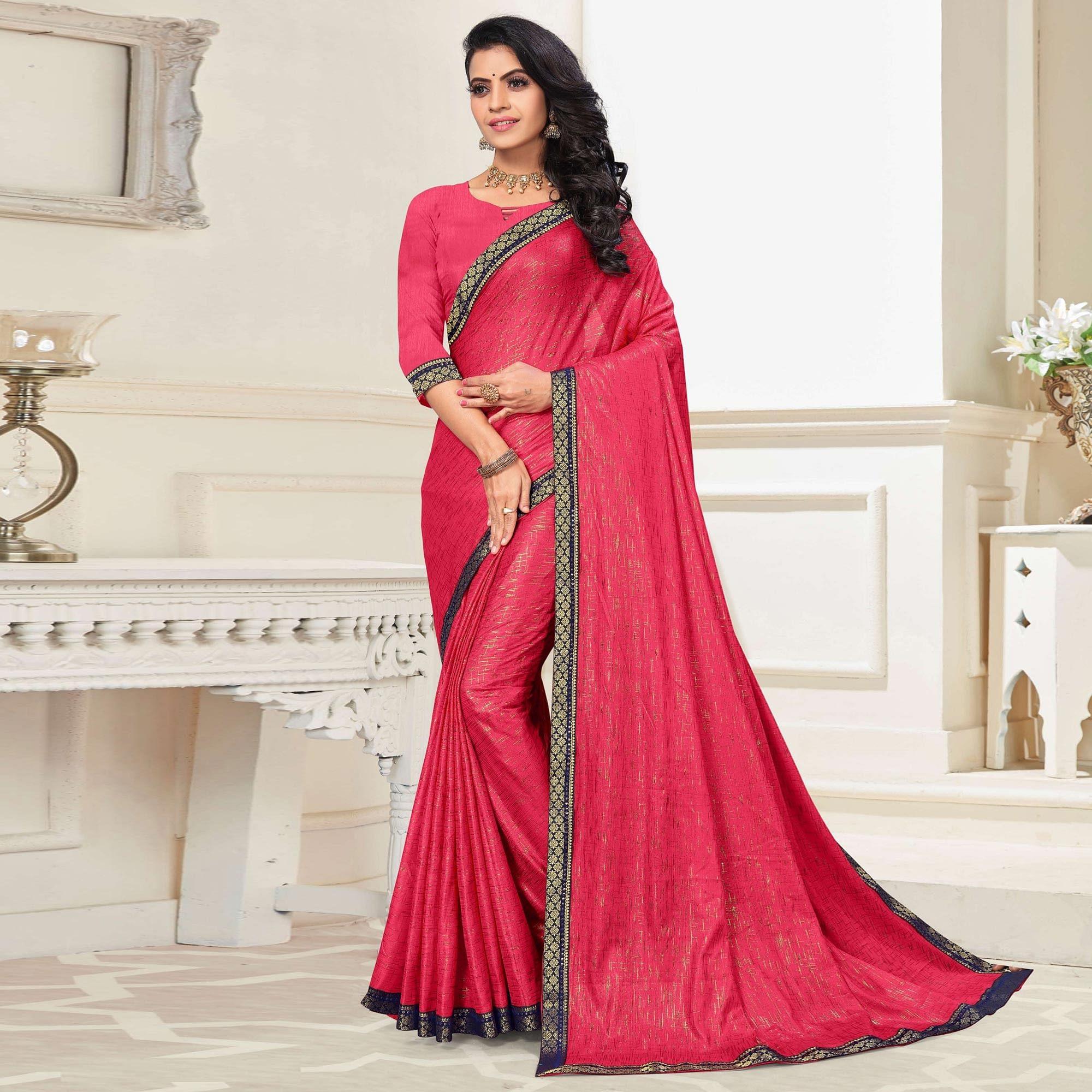 Pink Festive Wear Printed With Banarasi Lace Art Silk Saree - Peachmode