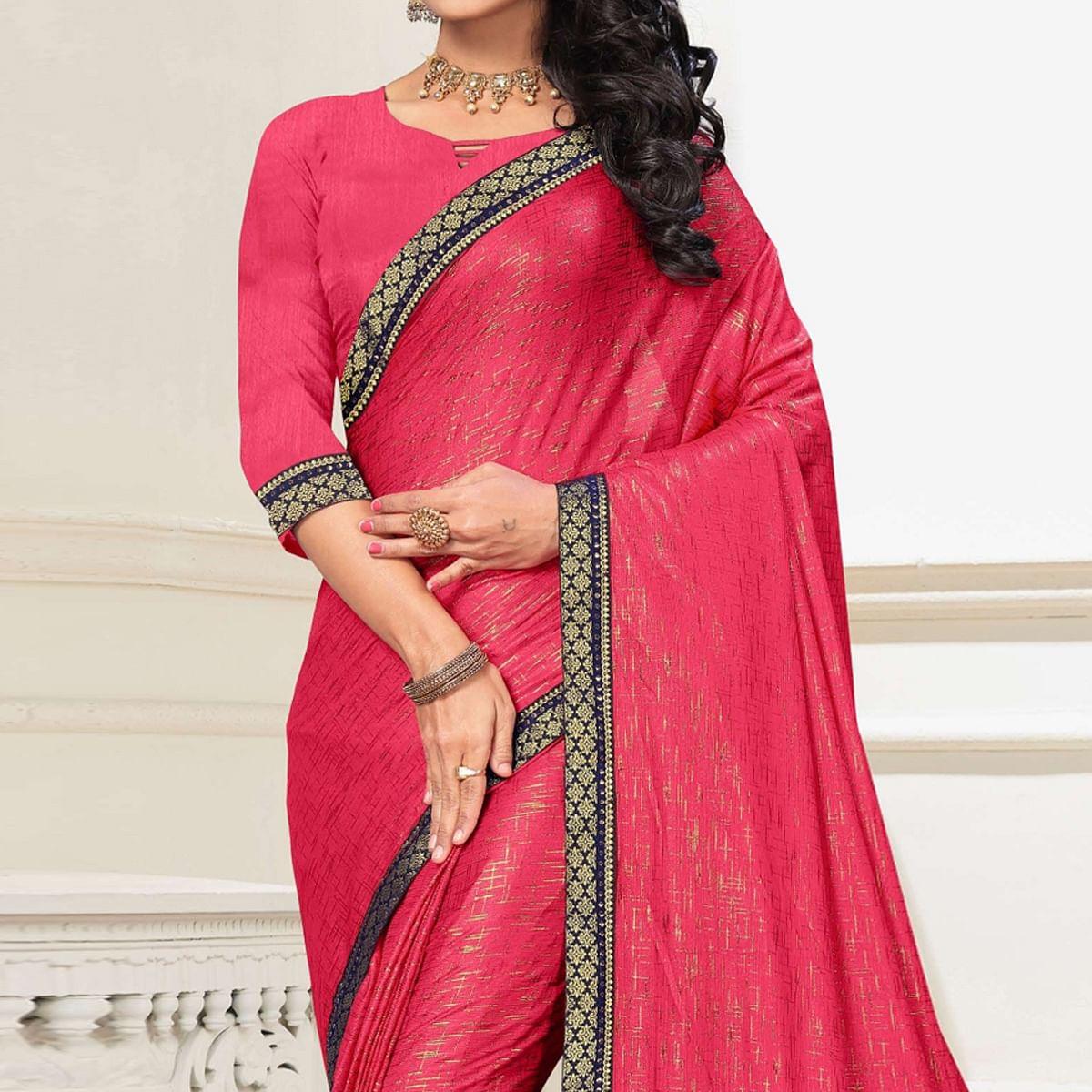 Pink Festive Wear Printed With Banarasi Lace Art Silk Saree - Peachmode