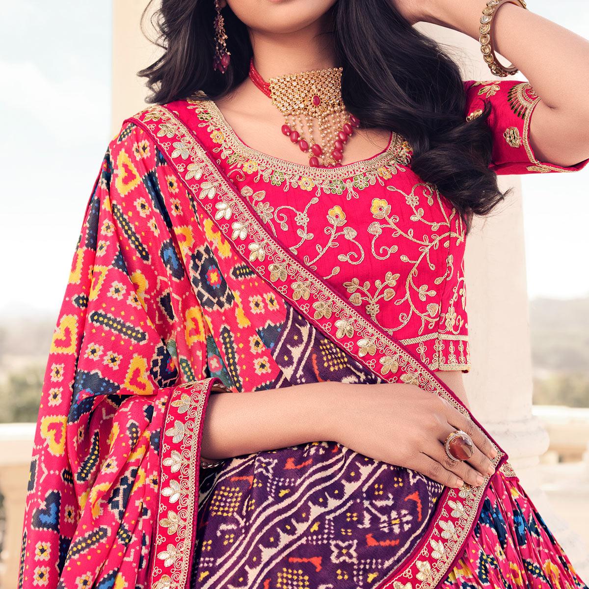 Pink Festive Wear Satin Digital Geometrical Printed Lehenga Choli - Peachmode