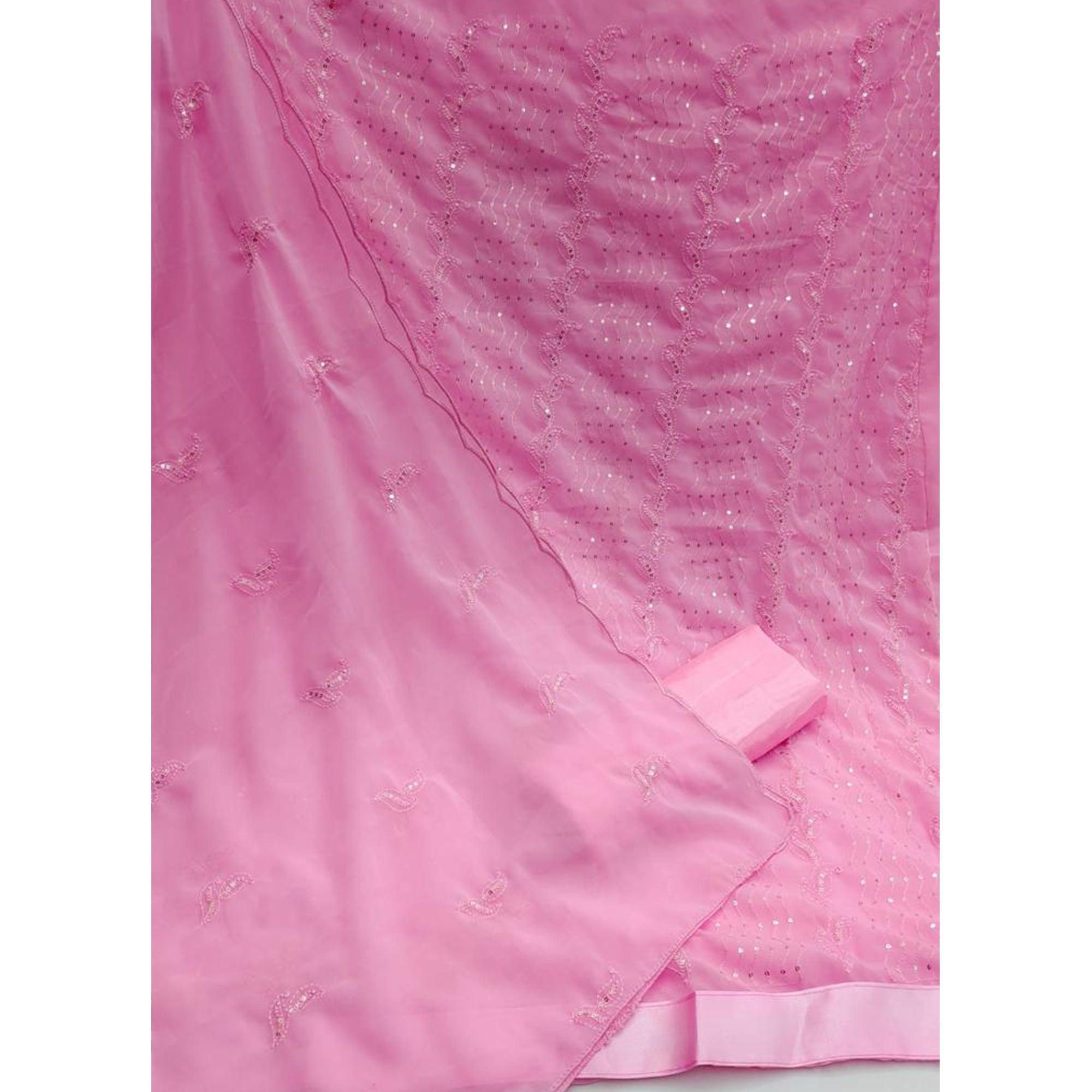 Pink Festive Wear Sequence Embroidered Georgette Dress Material - Peachmode