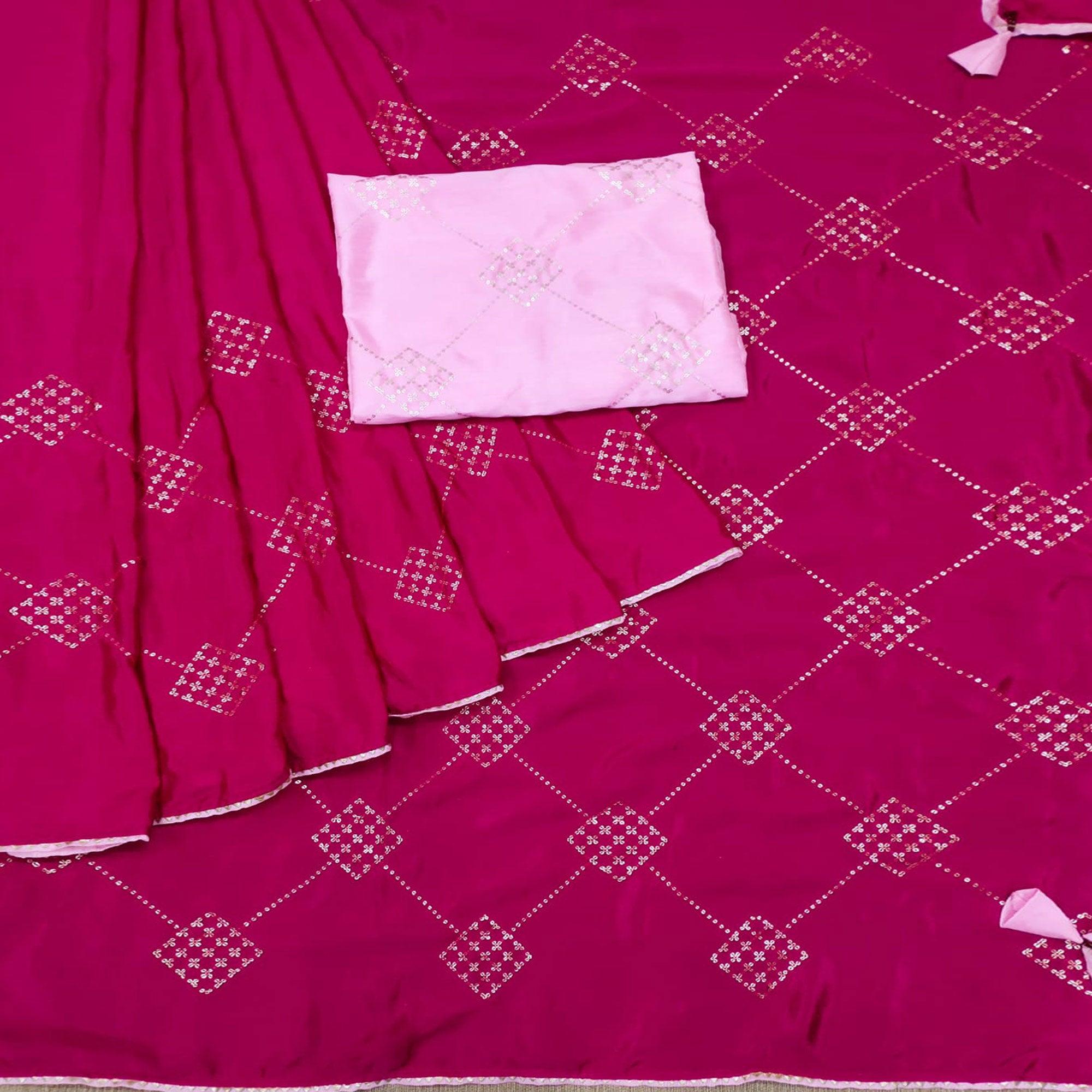 Pink Festive Wear Sequence Work Chiffon Saree - Peachmode