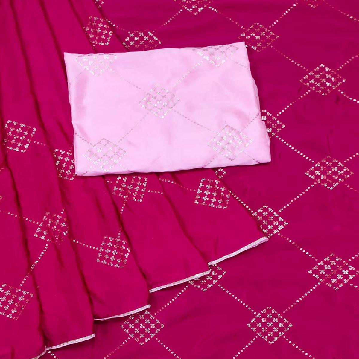 Pink Festive Wear Sequence Work Chiffon Saree - Peachmode
