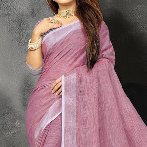 Pink Festive Wear Solid Linen Saree - Peachmode