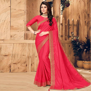 Pink Festive Wear Solid Vichitra Silk Saree - Peachmode