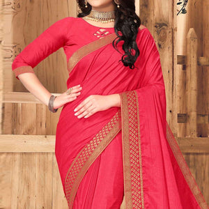 Pink Festive Wear Solid Vichitra Silk Saree - Peachmode