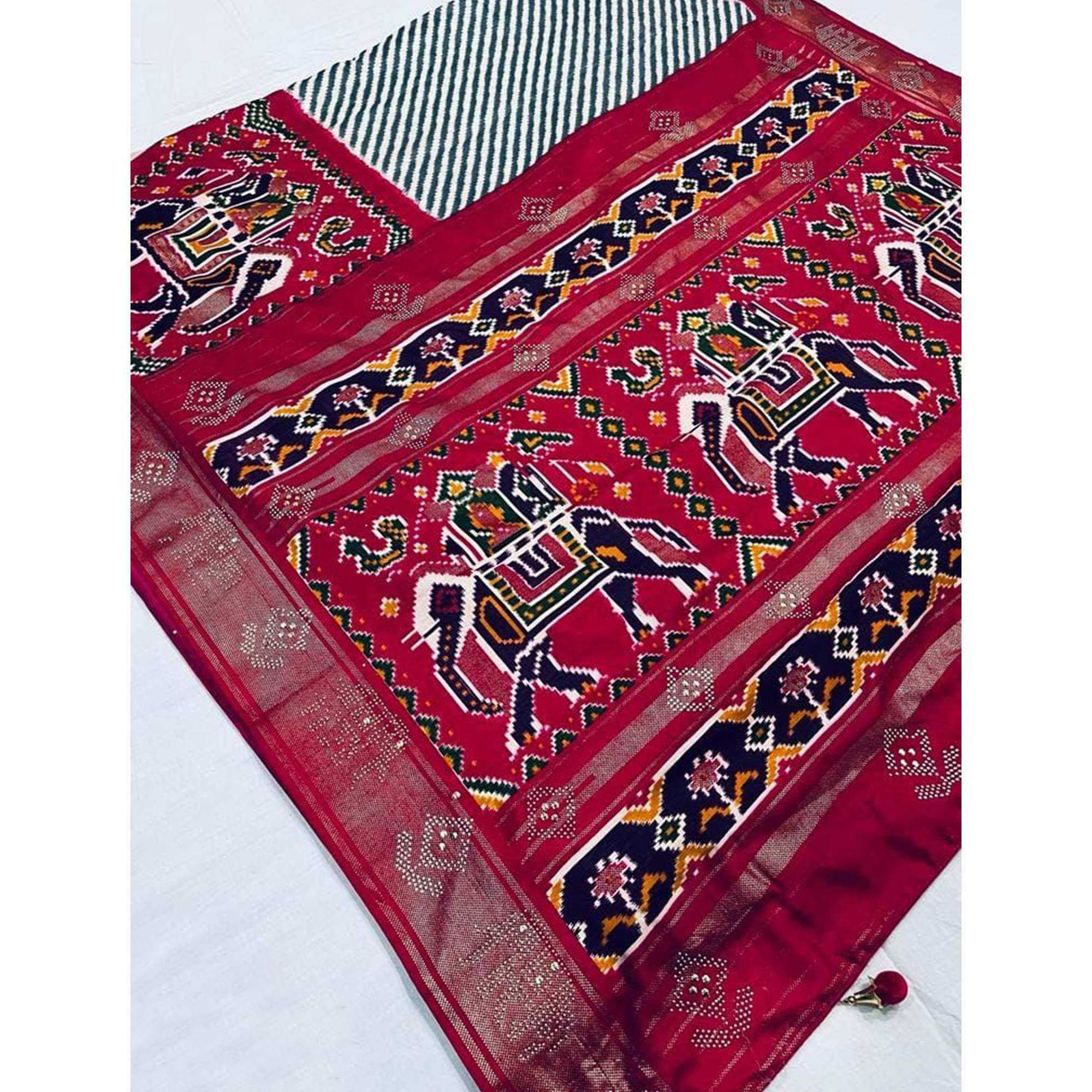 Pink Festive Wear Striped Printed With Foil Border Dola Silk Saree - Peachmode