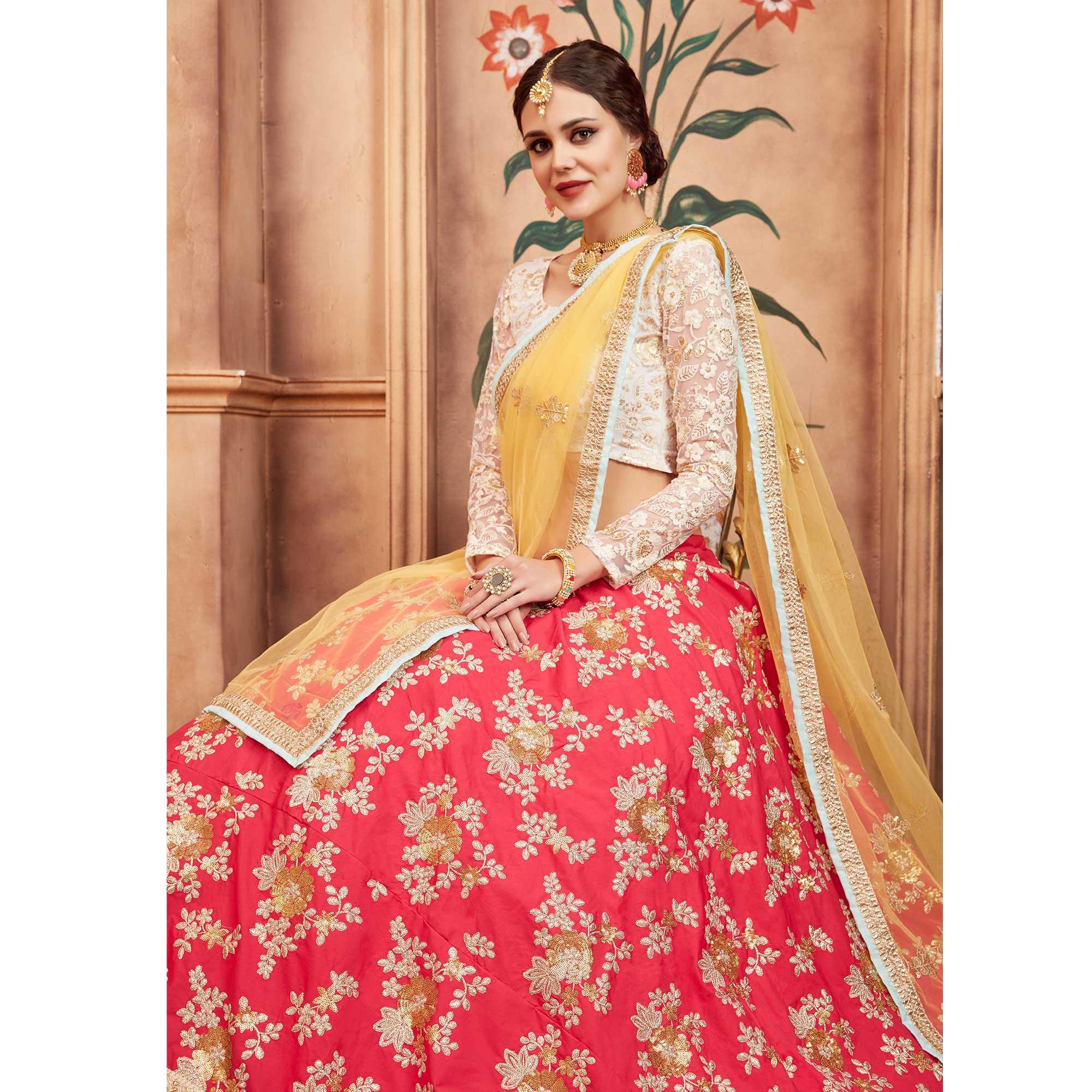 Pink Festive Wear Thread Sequence Zari Work Tafetta Silk Lehenga Choli - Peachmode