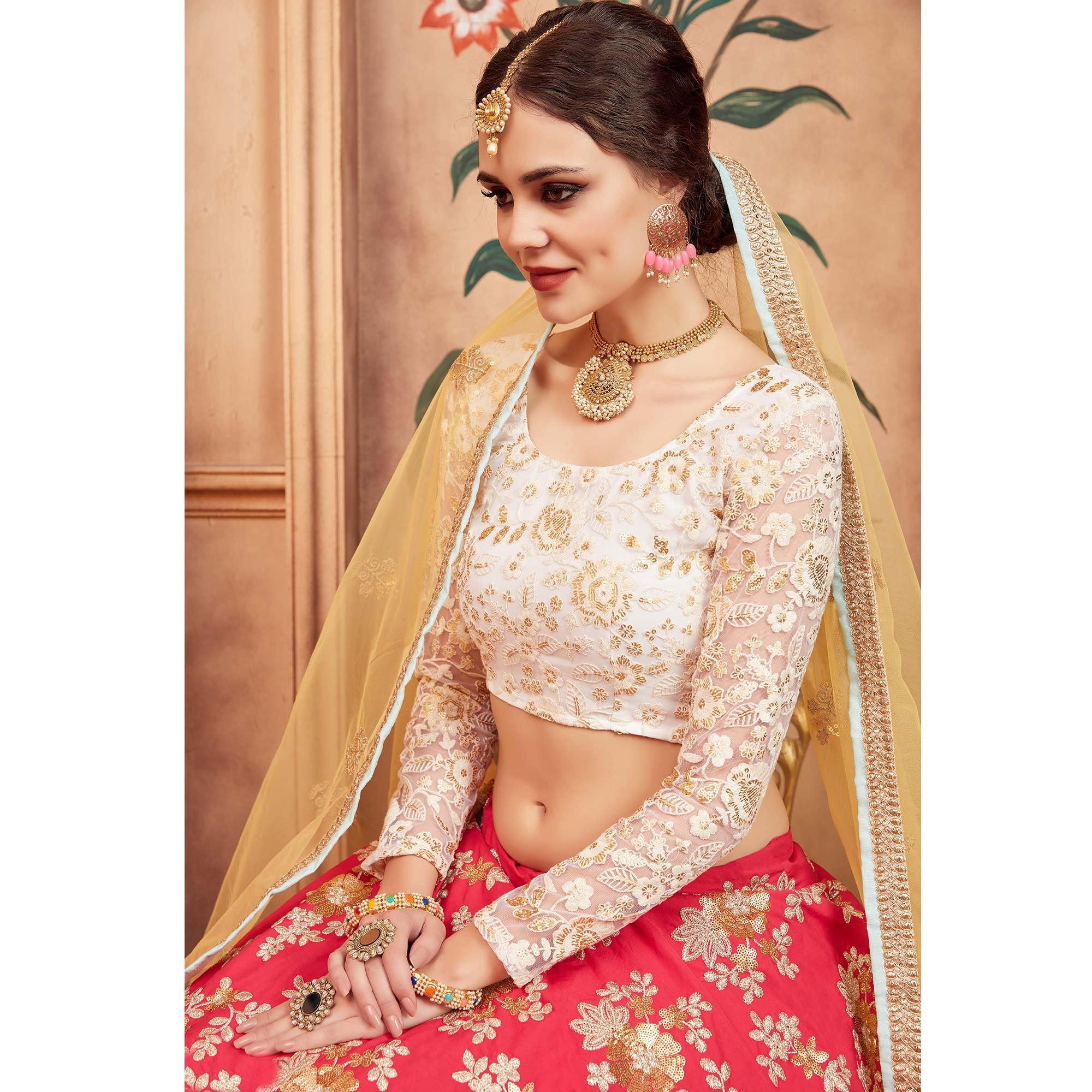 Pink Festive Wear Thread Sequence Zari Work Tafetta Silk Lehenga Choli - Peachmode