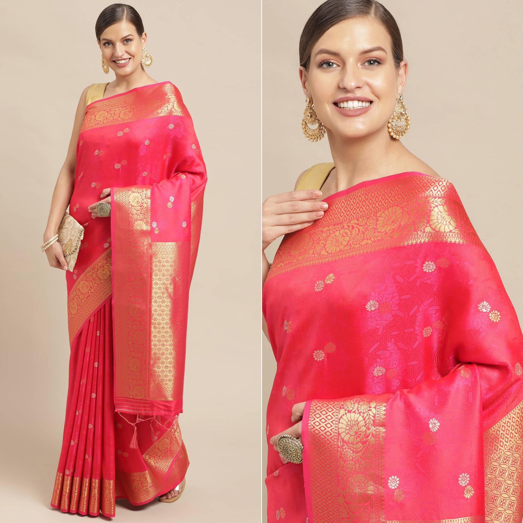 Pink Festive Wear Weaving Banarasi Silk Saree - Peachmode