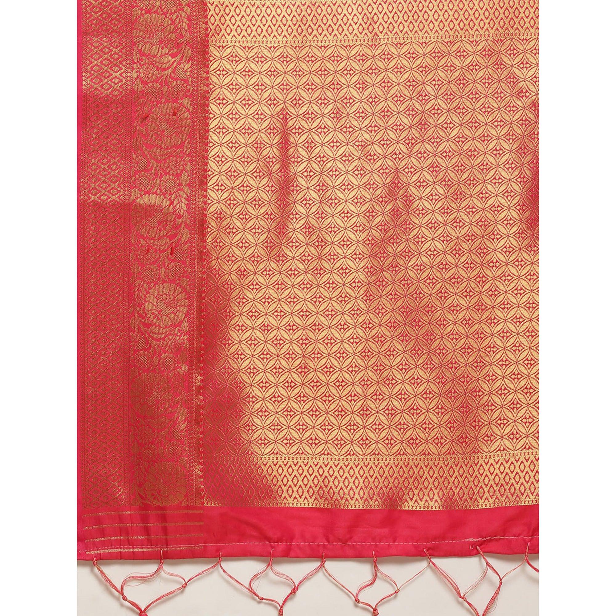 Pink Festive Wear Weaving Banarasi Silk Saree - Peachmode