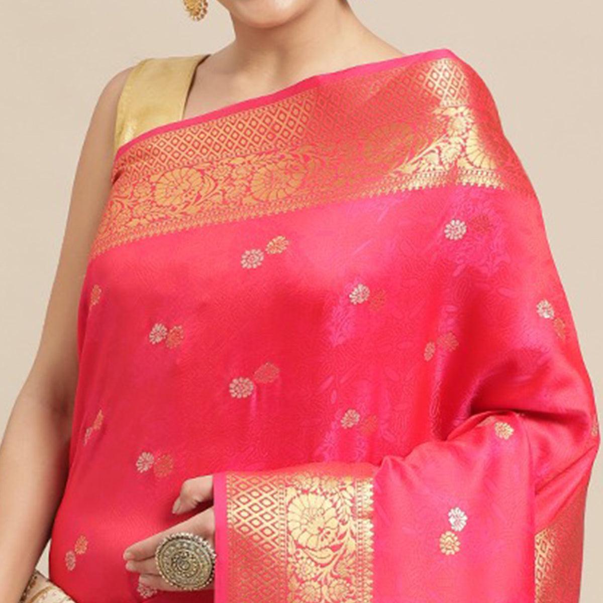 Pink Festive Wear Weaving Banarasi Silk Saree - Peachmode
