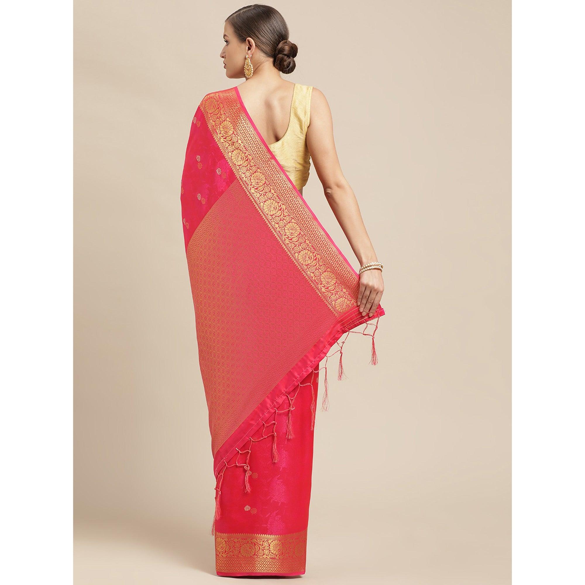 Pink Festive Wear Weaving Banarasi Silk Saree - Peachmode