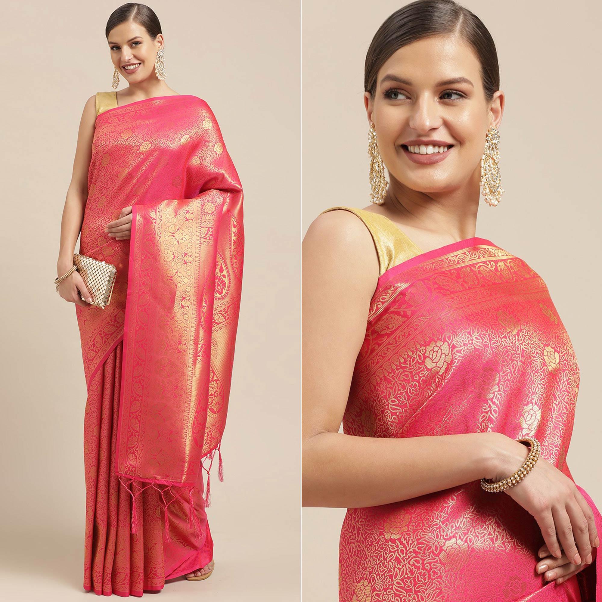 Pink Festive Wear Weaving Kanjivaram Silk Saree - Peachmode