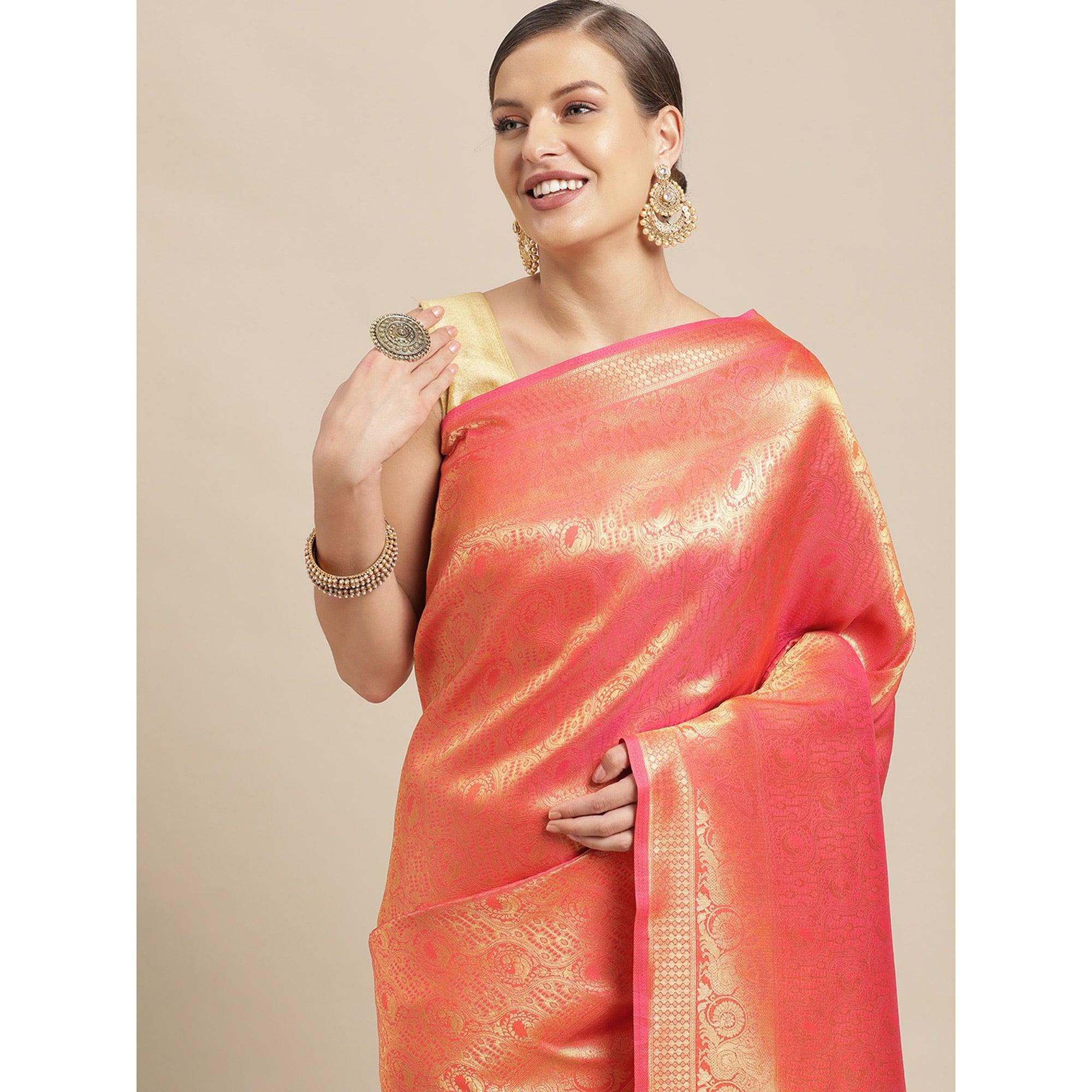 Pink Festive Wear Weaving Kanjivaram Silk Saree - Peachmode