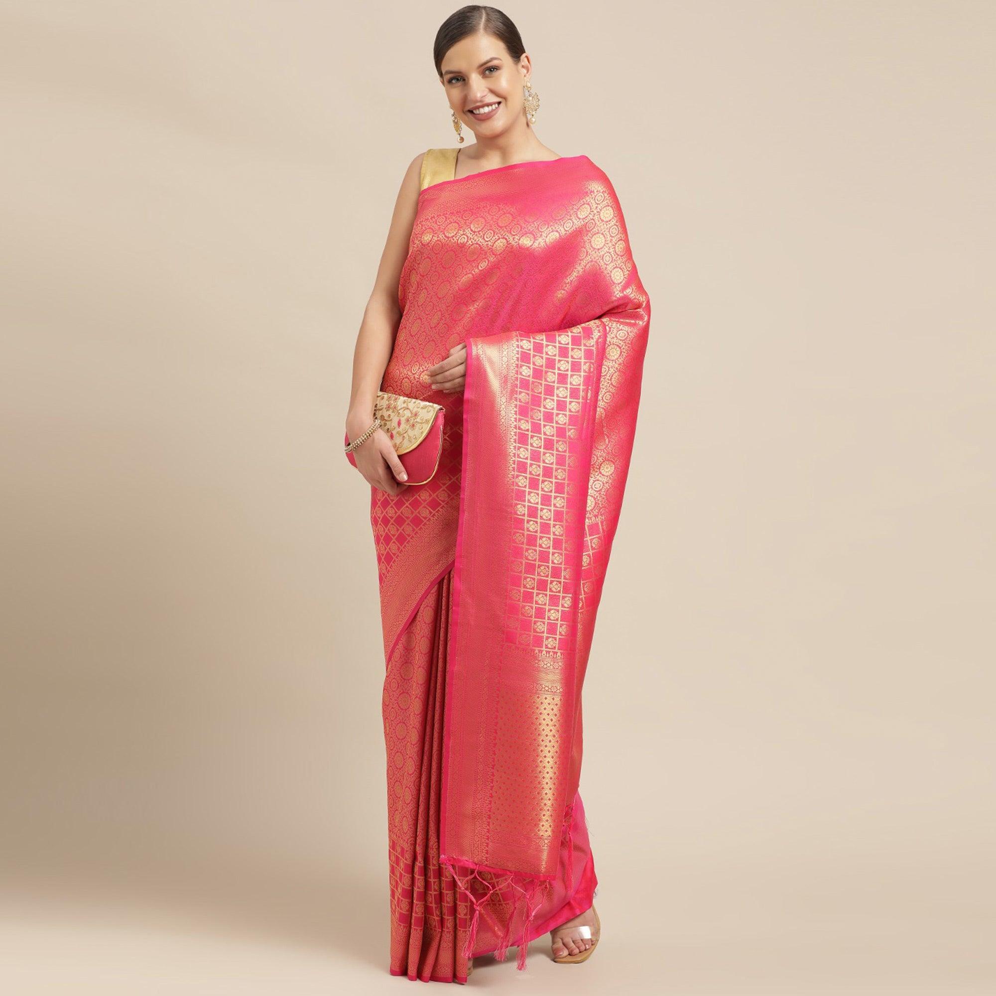 Pink Festive Wear Weaving Kanjivaram Silk Saree - Peachmode