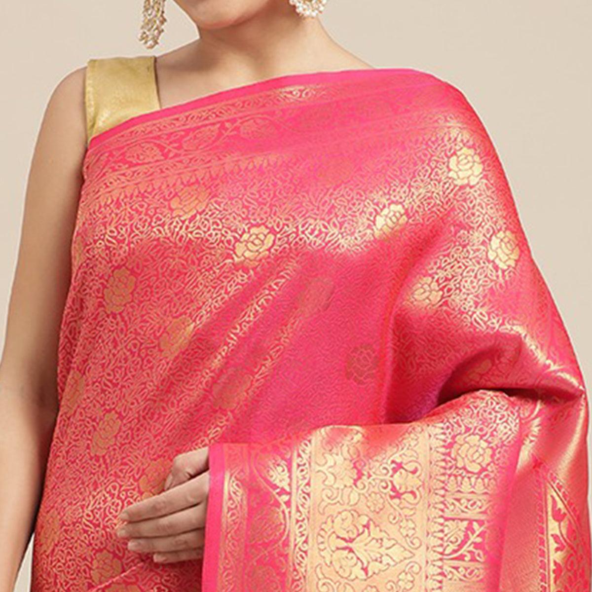 Pink Festive Wear Weaving Kanjivaram Silk Saree - Peachmode