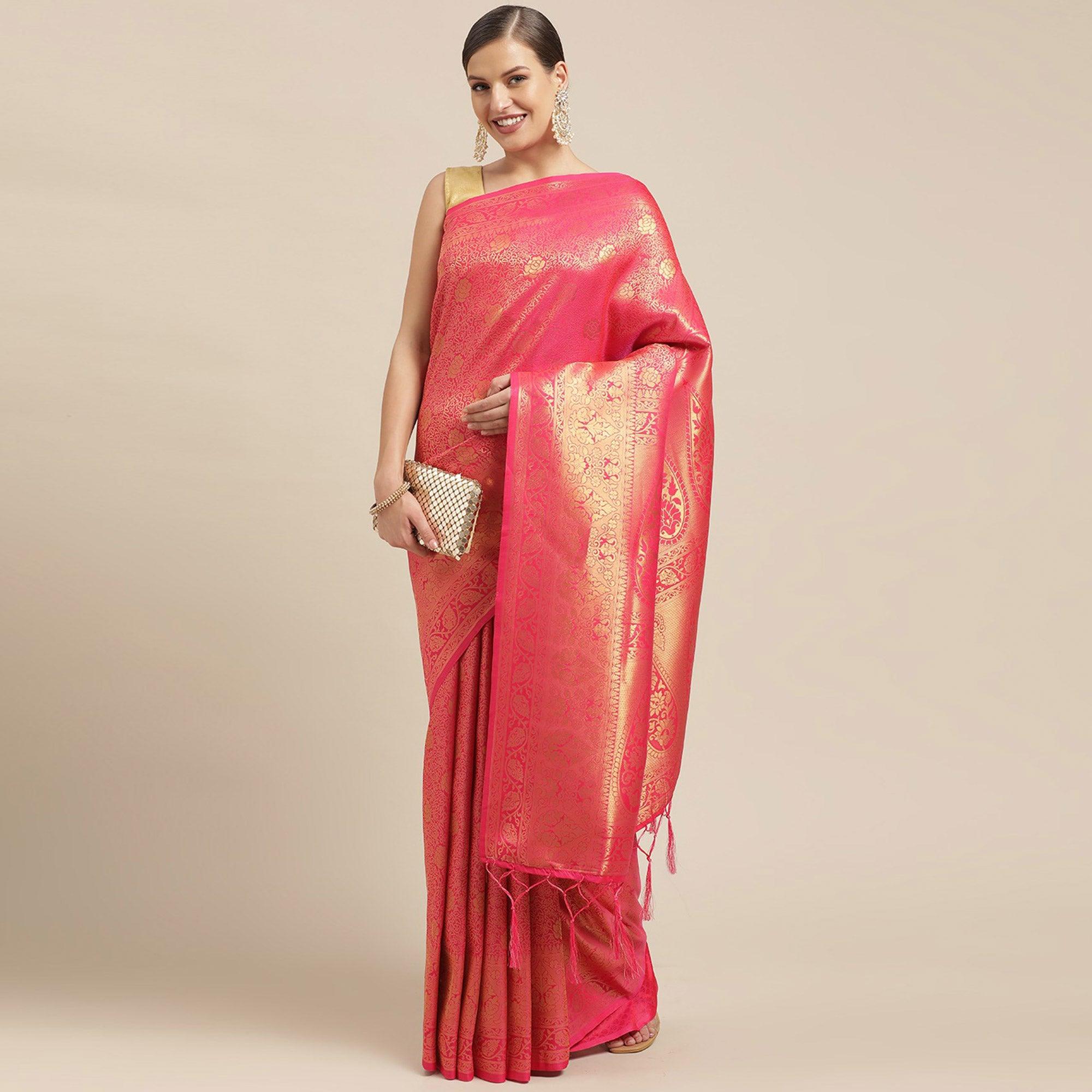 Pink Festive Wear Weaving Kanjivaram Silk Saree - Peachmode