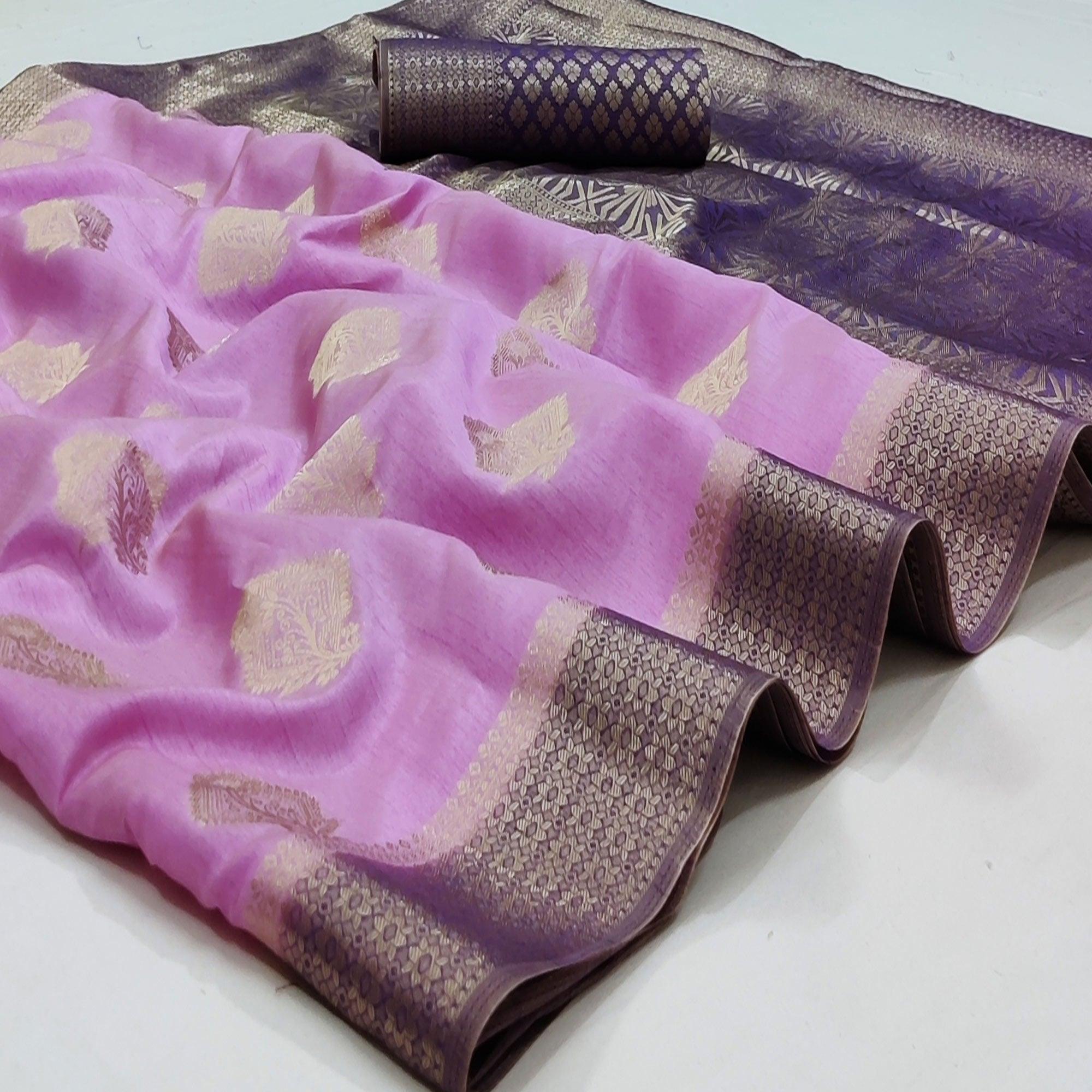 Pink Festive Wear Woven Art Silk Double Dying Sarees With Zari Border - Peachmode