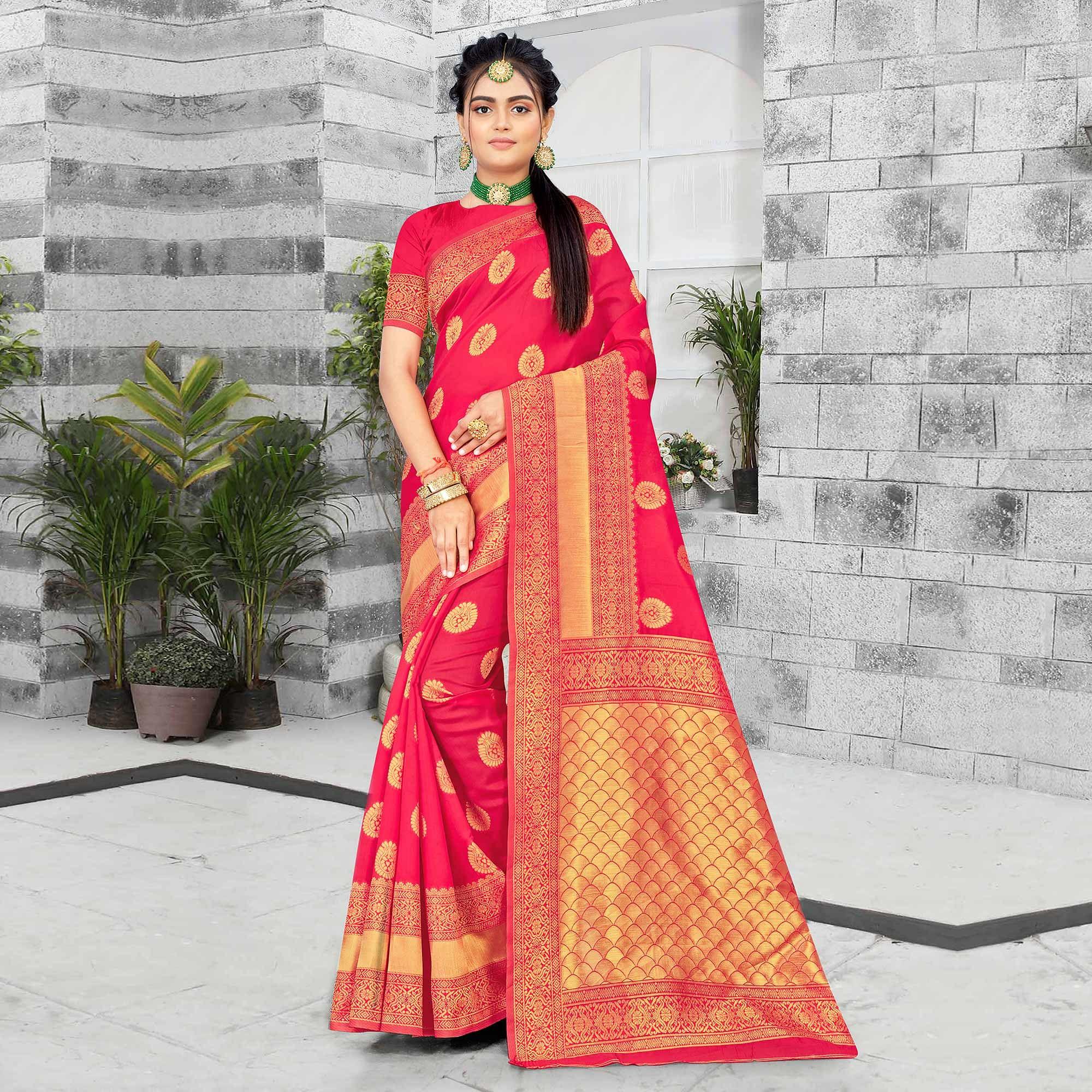 Pink Festive Wear Woven Art Silk Saree - Peachmode