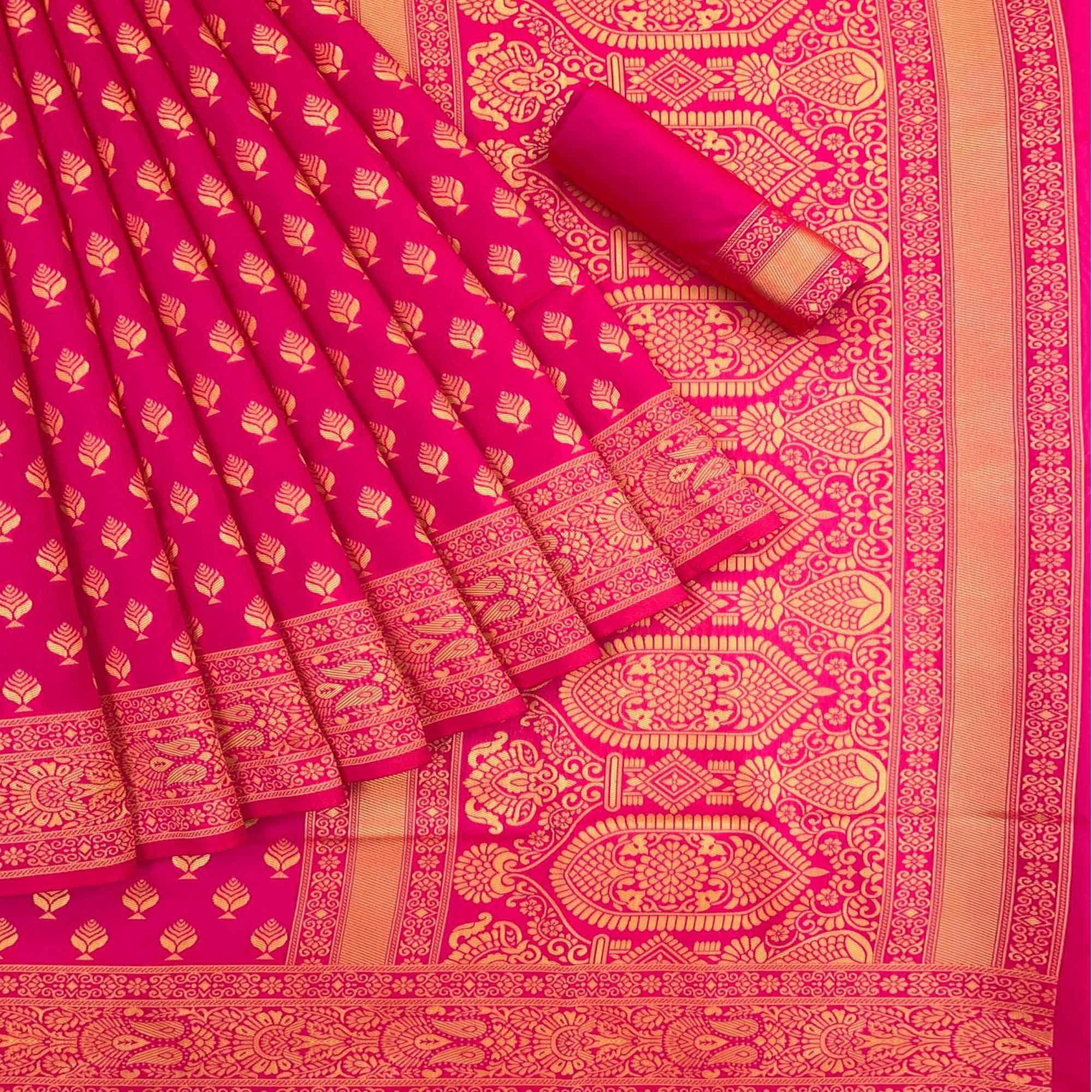Pink Festive Wear Woven Art Silk Saree - Peachmode