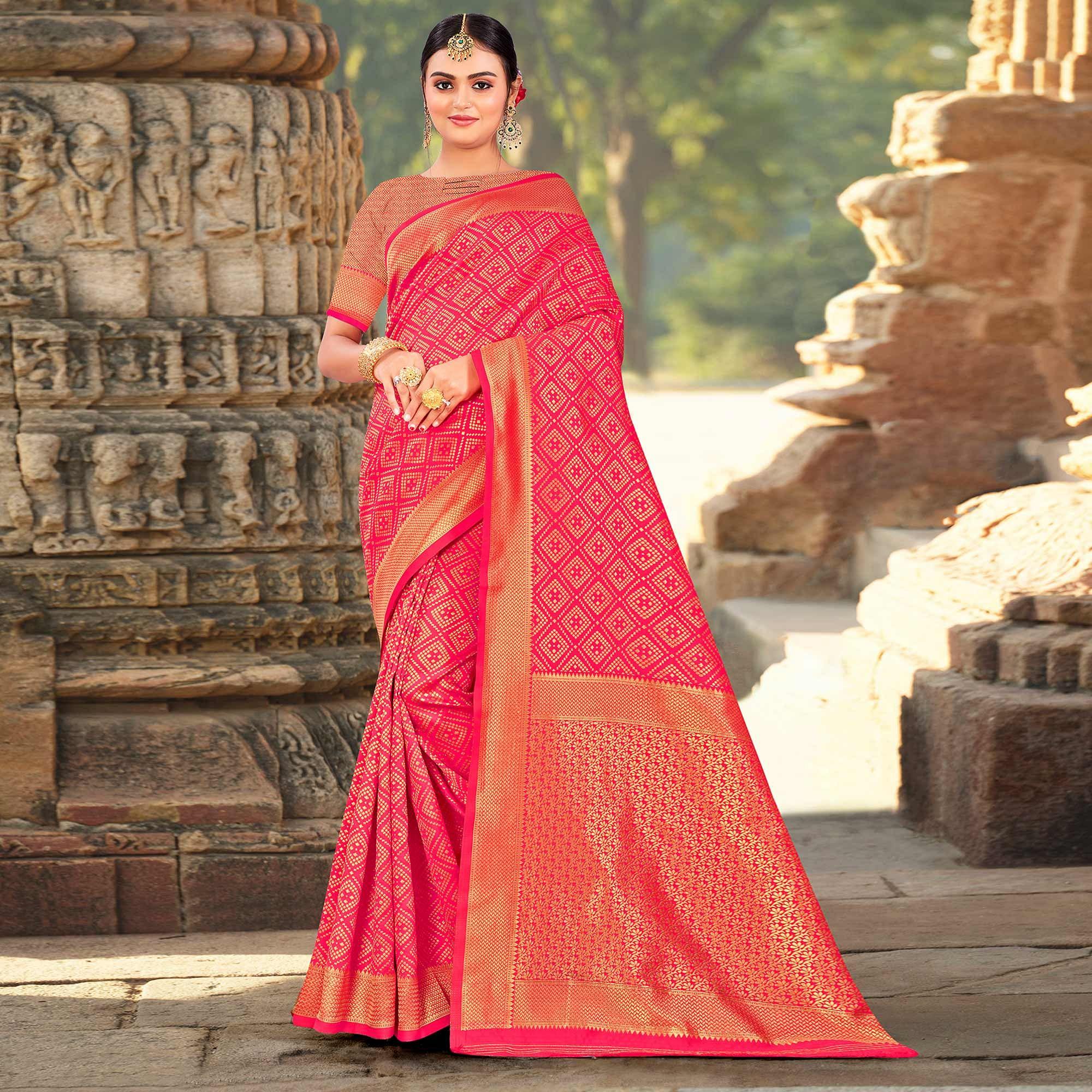 Pink Festive Wear Woven Art Silk Saree - Peachmode