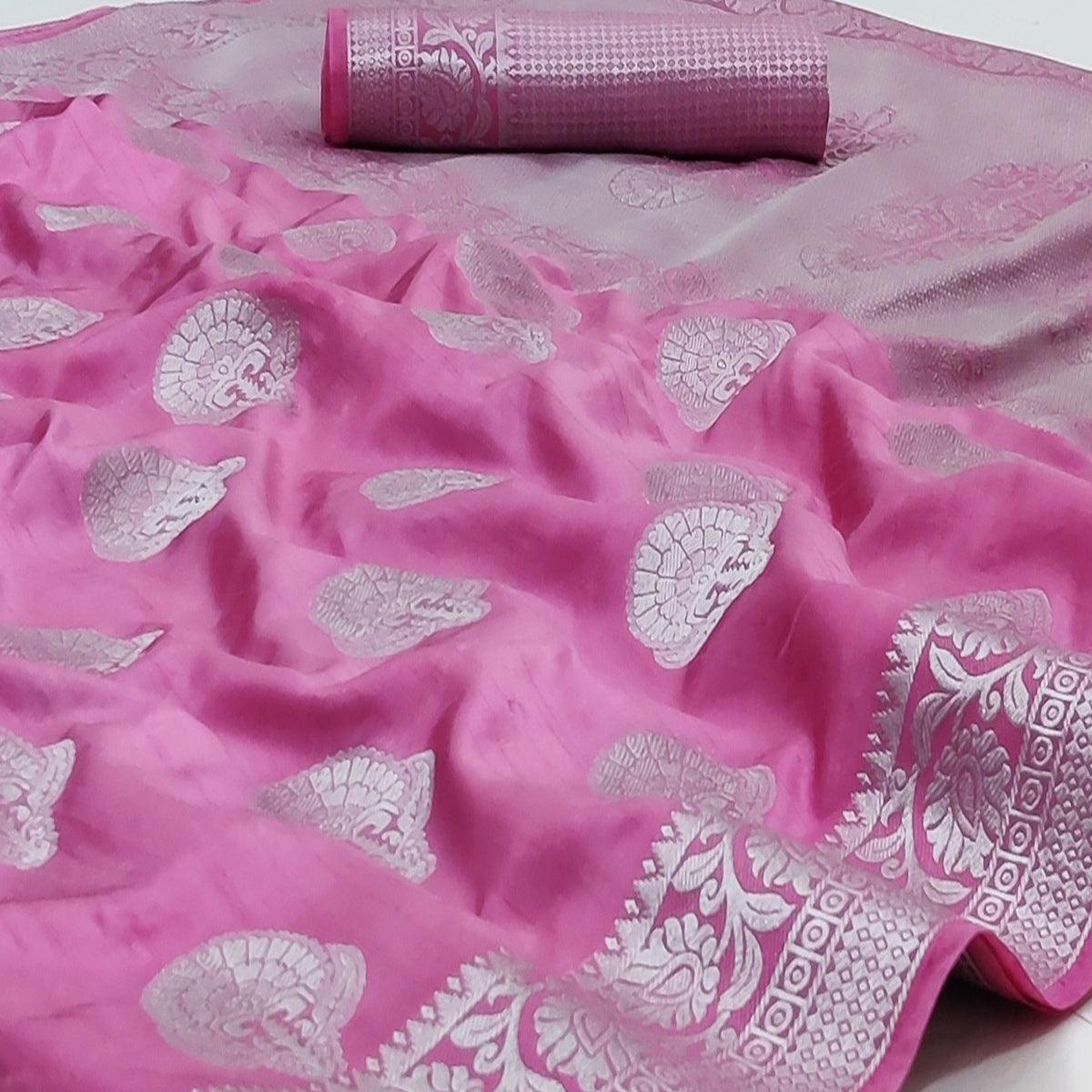 Pink Festive Wear Woven Art Silk Saree - Peachmode