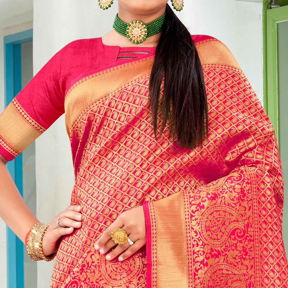 Pink Festive Wear Woven Art Silk Saree - Peachmode