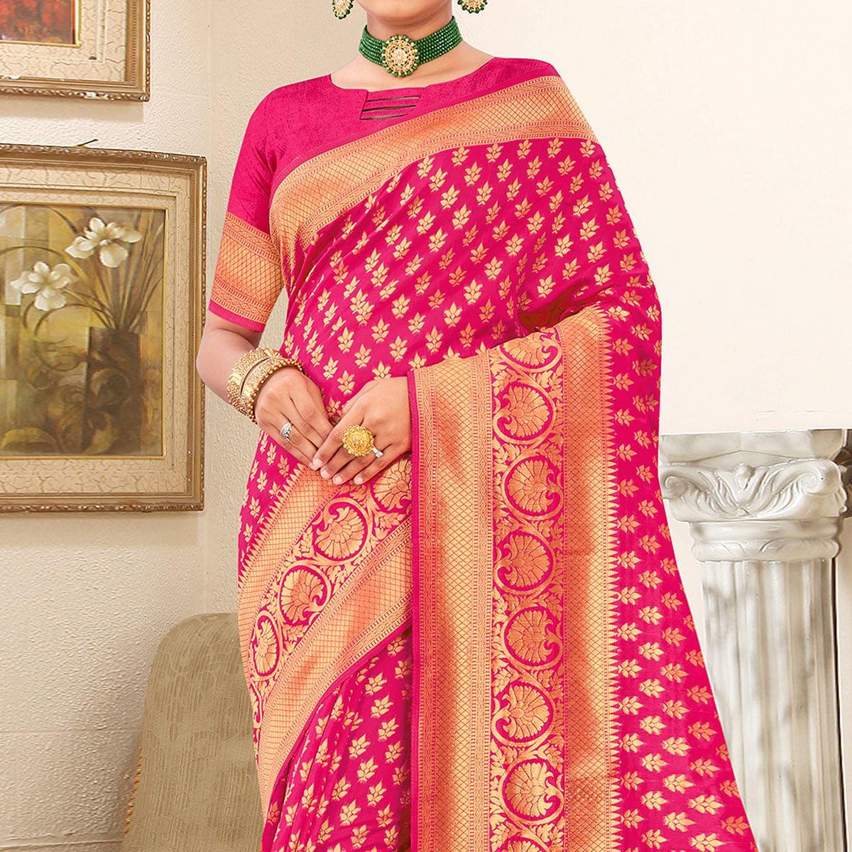 Pink Festive Wear Woven Art Silk Saree - Peachmode