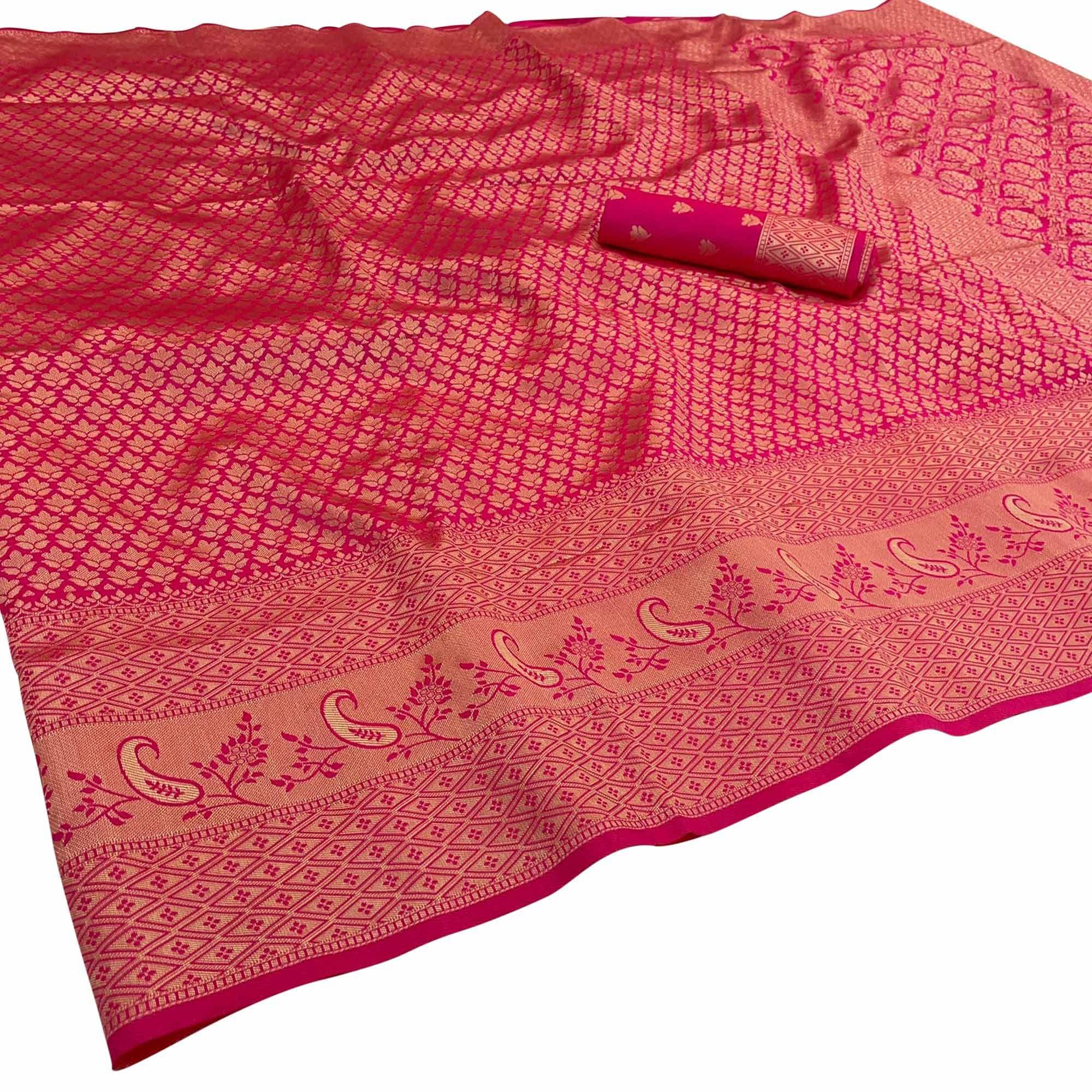 Pink Festive Wear Woven Art Silk Saree - Peachmode