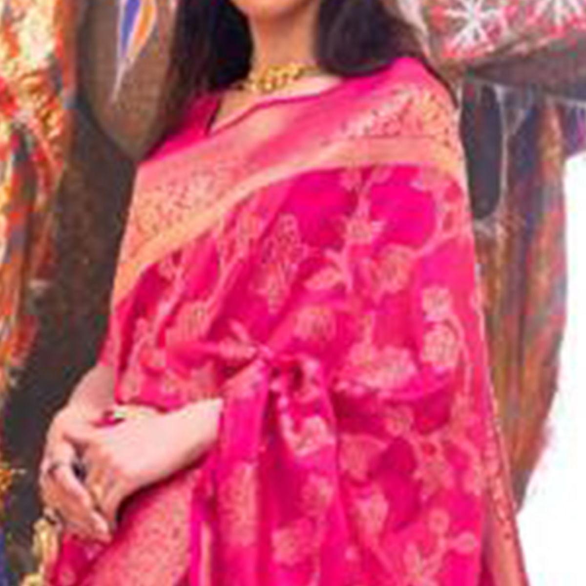 Pink Festive Wear Woven Art Silk Saree With Tassels - Peachmode